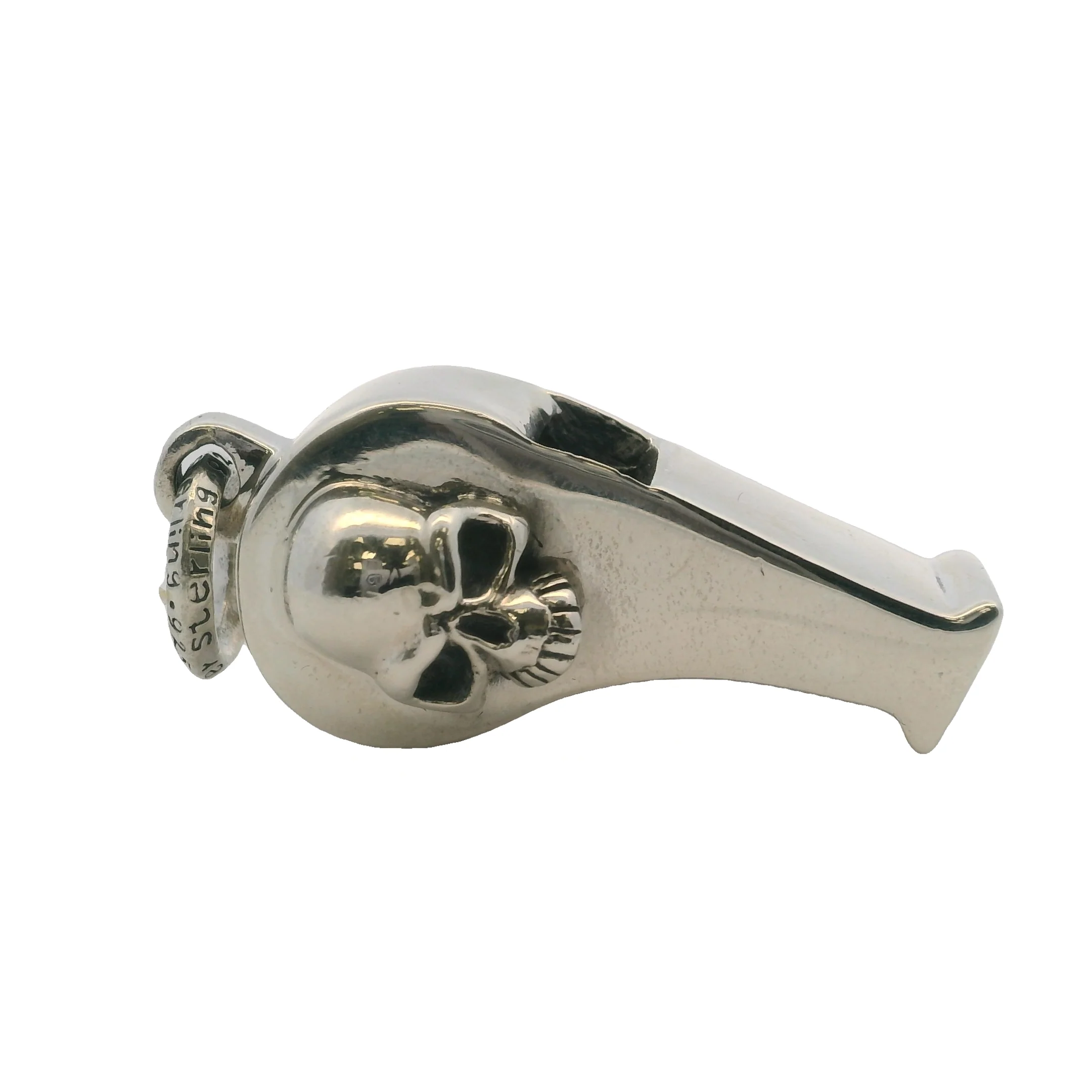 c2004 925 Sterling Silver Large 1.7" Long Whistle With Skulls Gothic Font Necklace Pendant - Image 3
