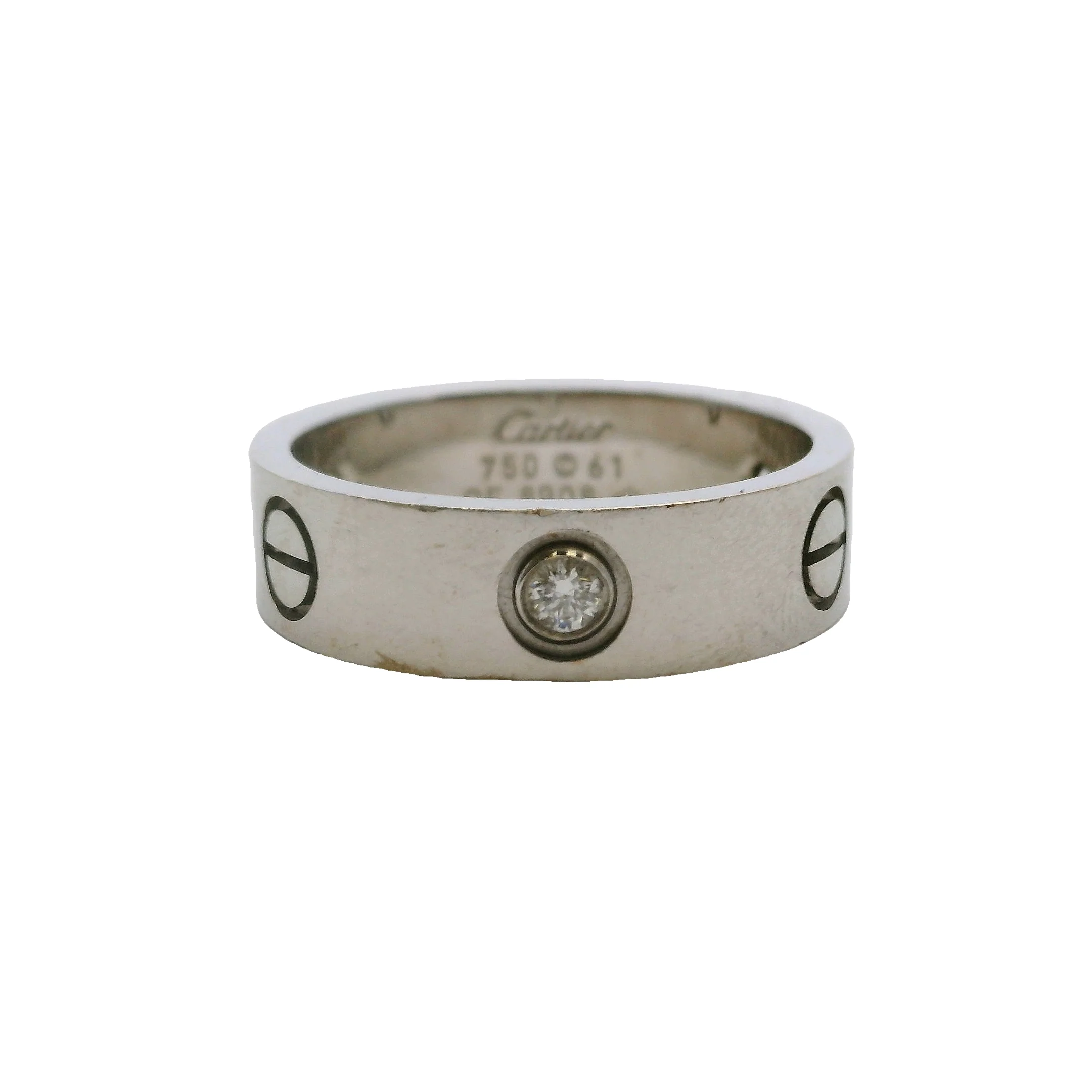 Cartier 18kt 750 White Gold Classic Model 6mm Love Ring with 3 Diamonds Size 61 9.5 - Image 4