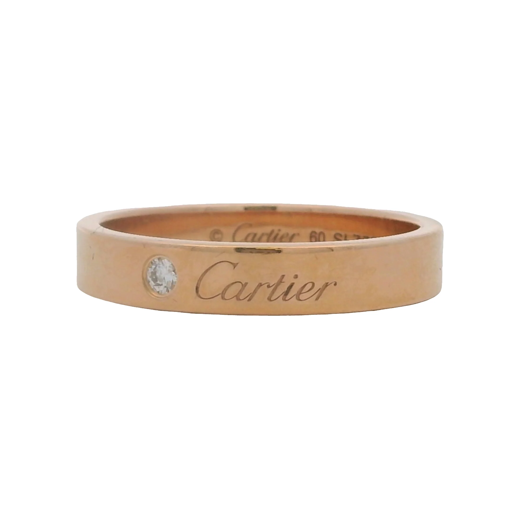 Cartier C de Cartier Solid 18kt Rose Gold 4mm Wedding Band Ring with Diamond Size 9 - Image 3