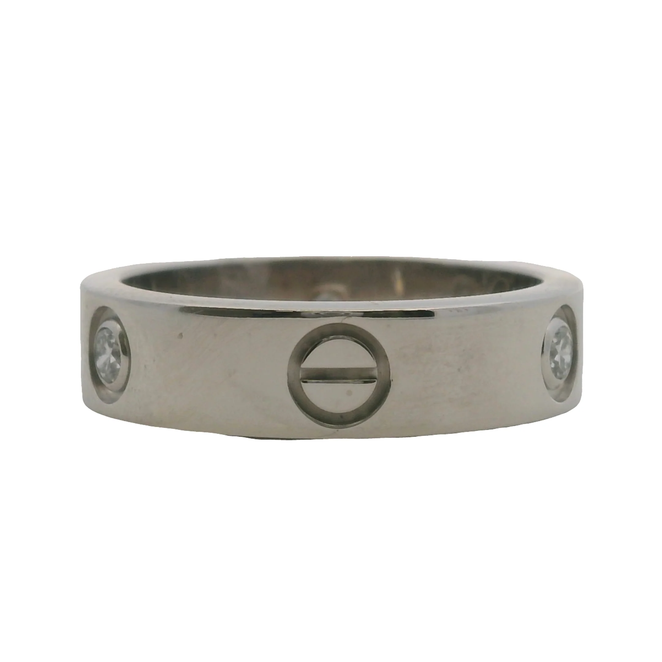 Cartier Solid 18kt White Gold Classic Model 5.5mm Love Ring with 3 Diamonds 0.22ct Size 60 9.25 - Image 3