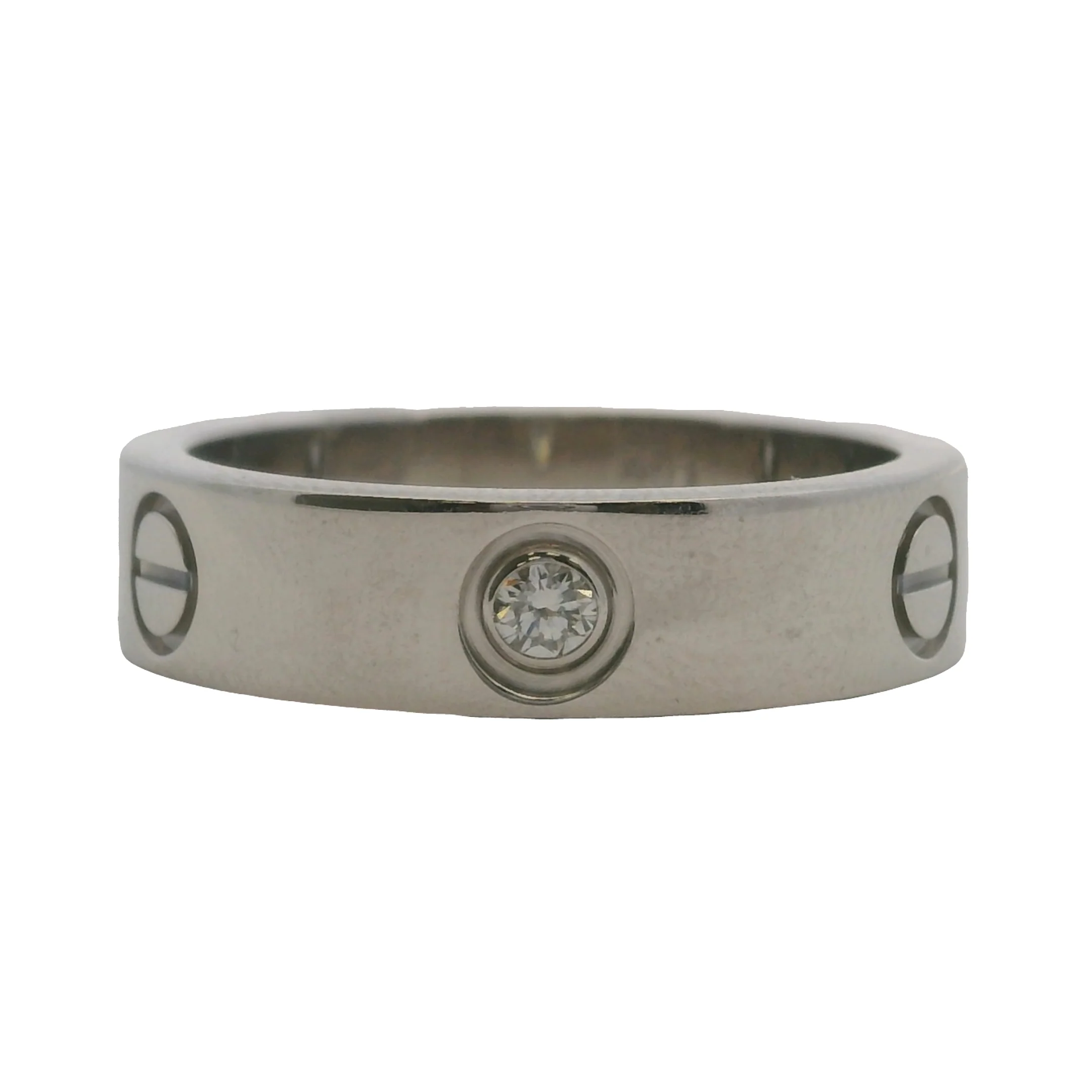 Cartier Solid 18kt White Gold Classic Model 5.5mm Love Ring with 3 Diamonds 0.22ct Size 60 9.25 - Image 4