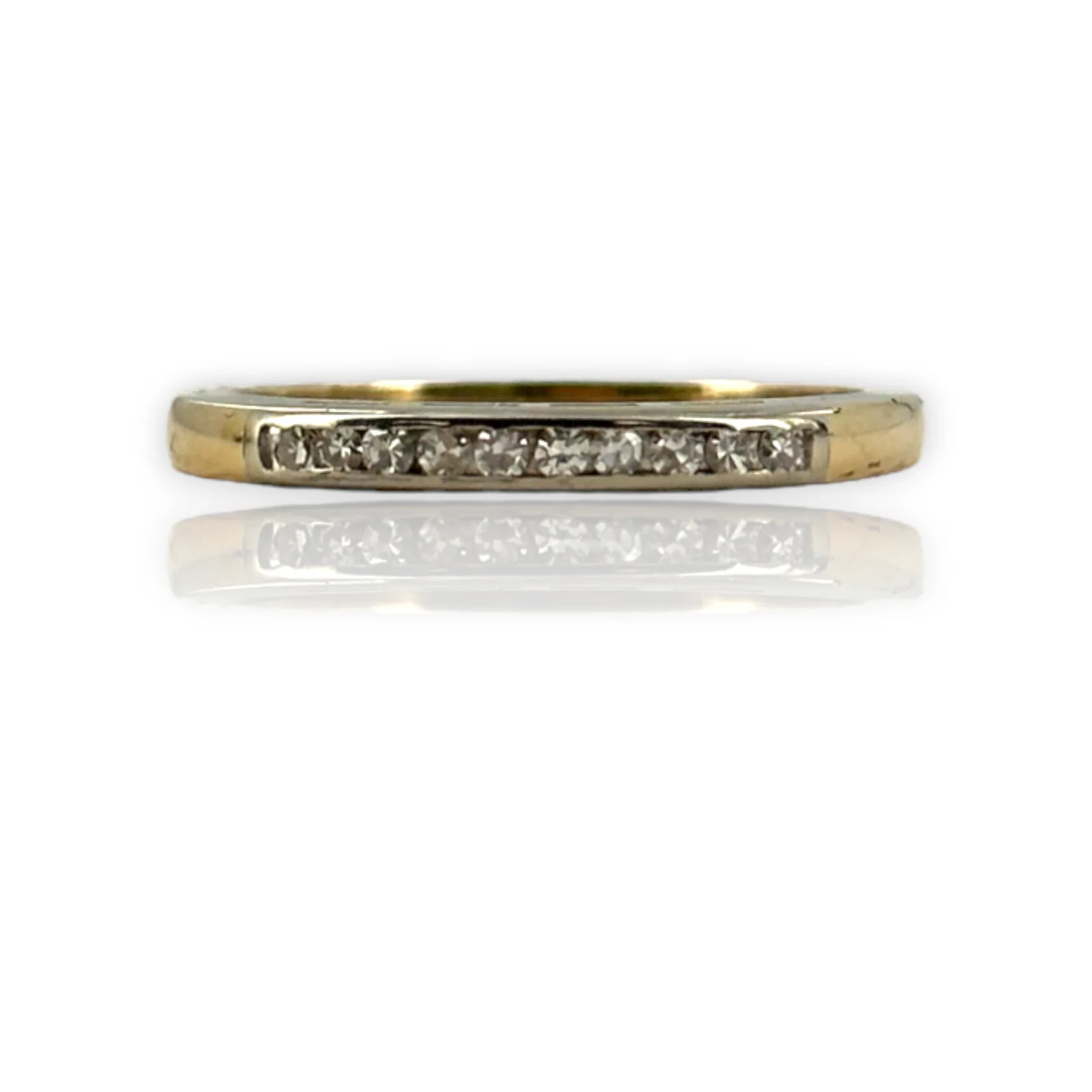 Channel Set Diamond Wedding Anniversary Band Ring White Yellow Gold 14k 585 Size 6