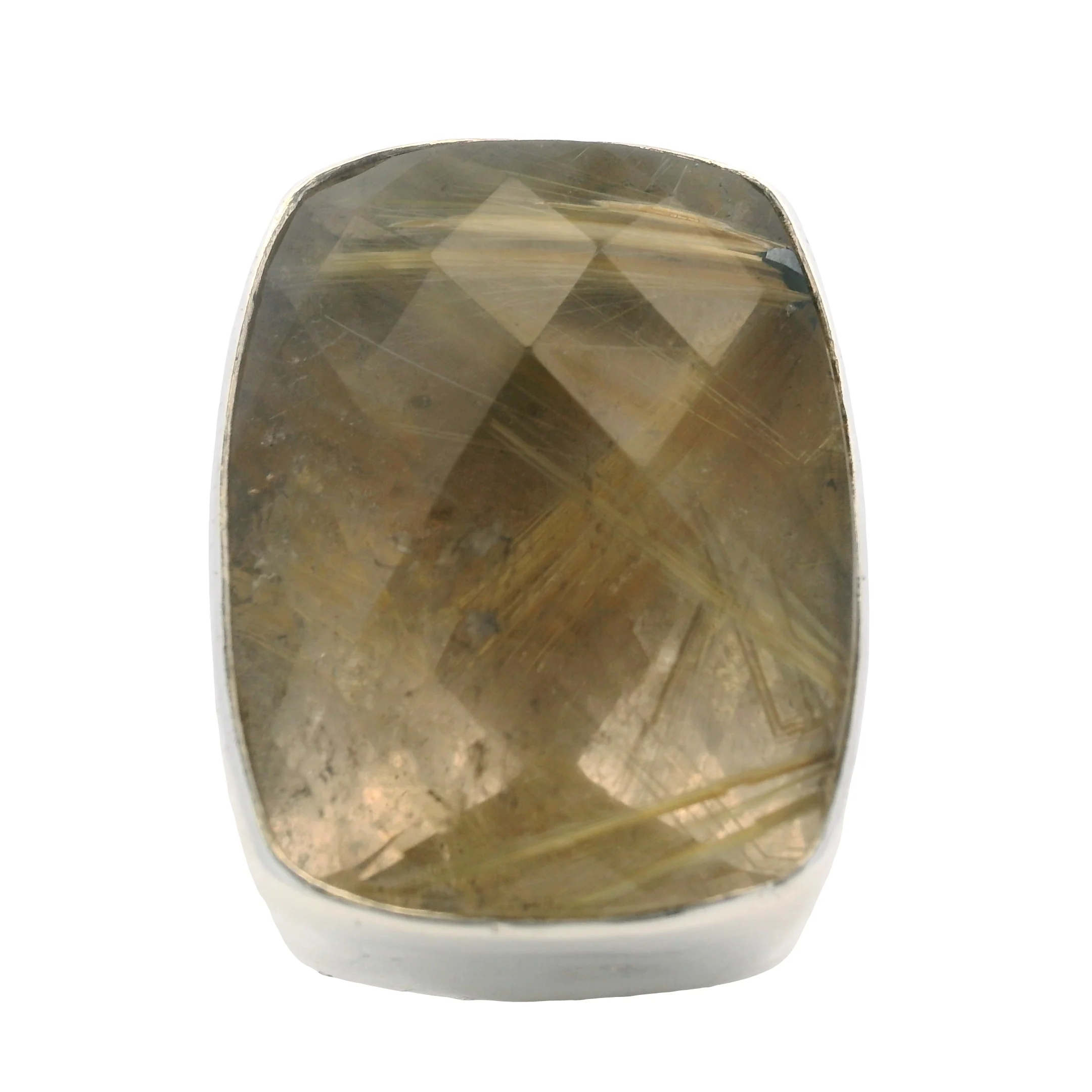 Charles Albert 925 Sterling Silver Large Check-Cut Rutilated Quartz Statement Ring Size 7 - Image 2