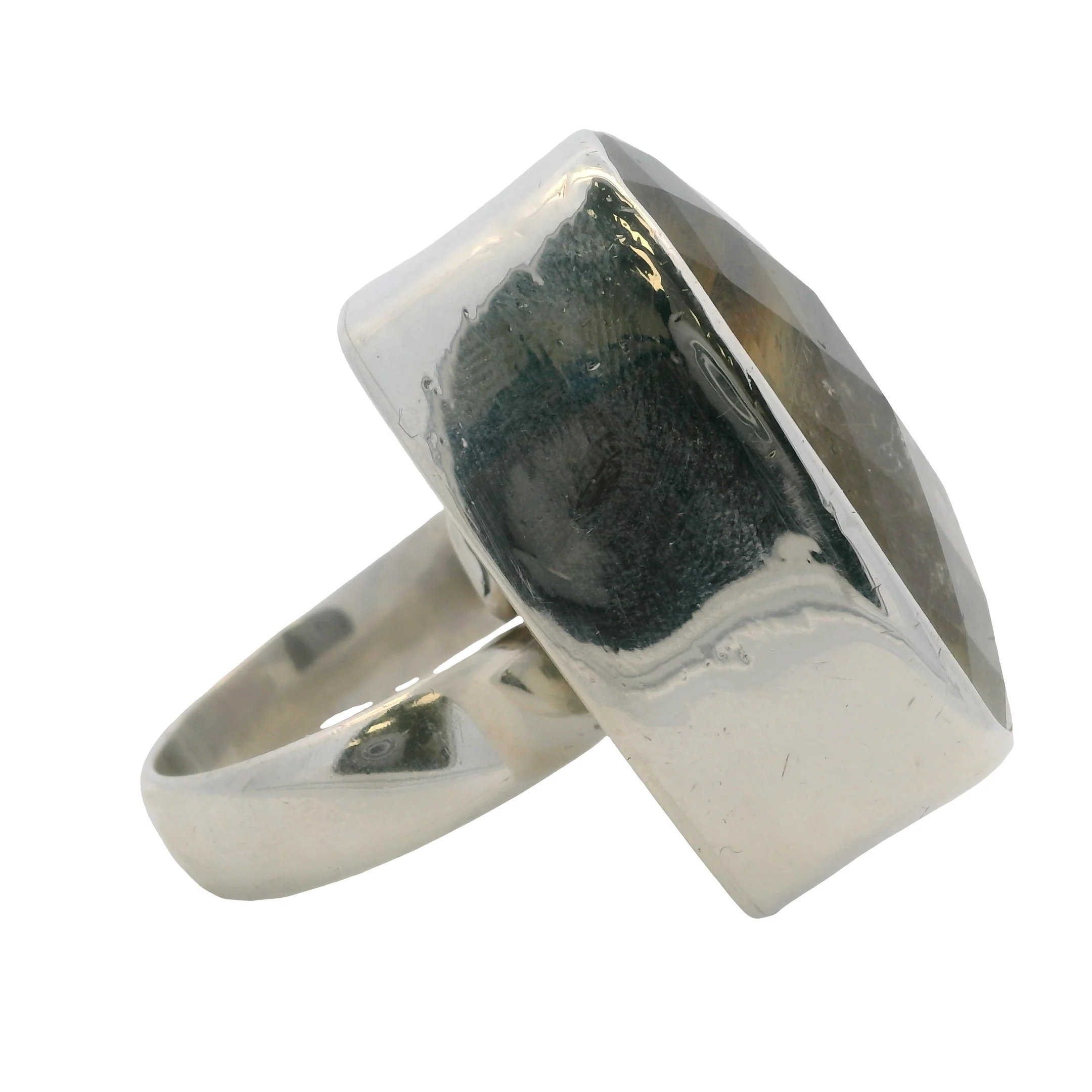 Charles Albert 925 Sterling Silver Large Check-Cut Rutilated Quartz Statement Ring Size 7 - Image 3