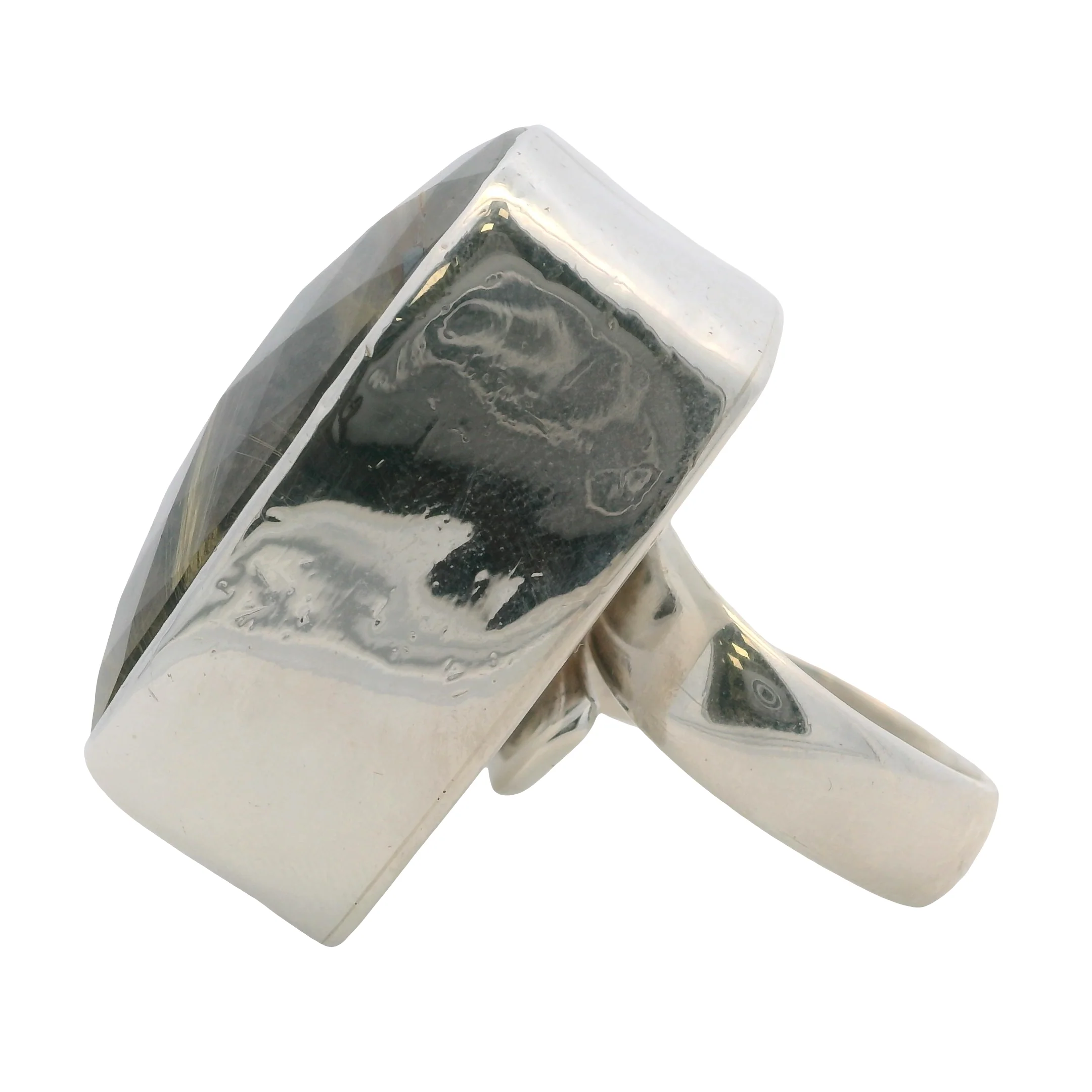 Charles Albert 925 Sterling Silver Large Check-Cut Rutilated Quartz Statement Ring Size 7 - Image 4