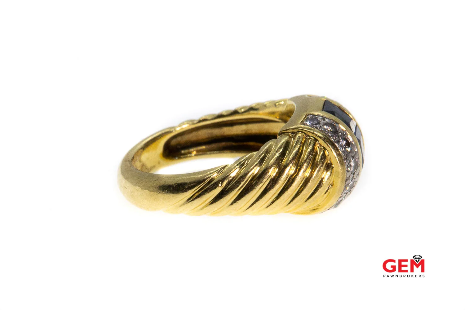 Charles Turi 18 KT Solid Yellow Gold Sapphire Diamond Ring Size 6 - Image 2