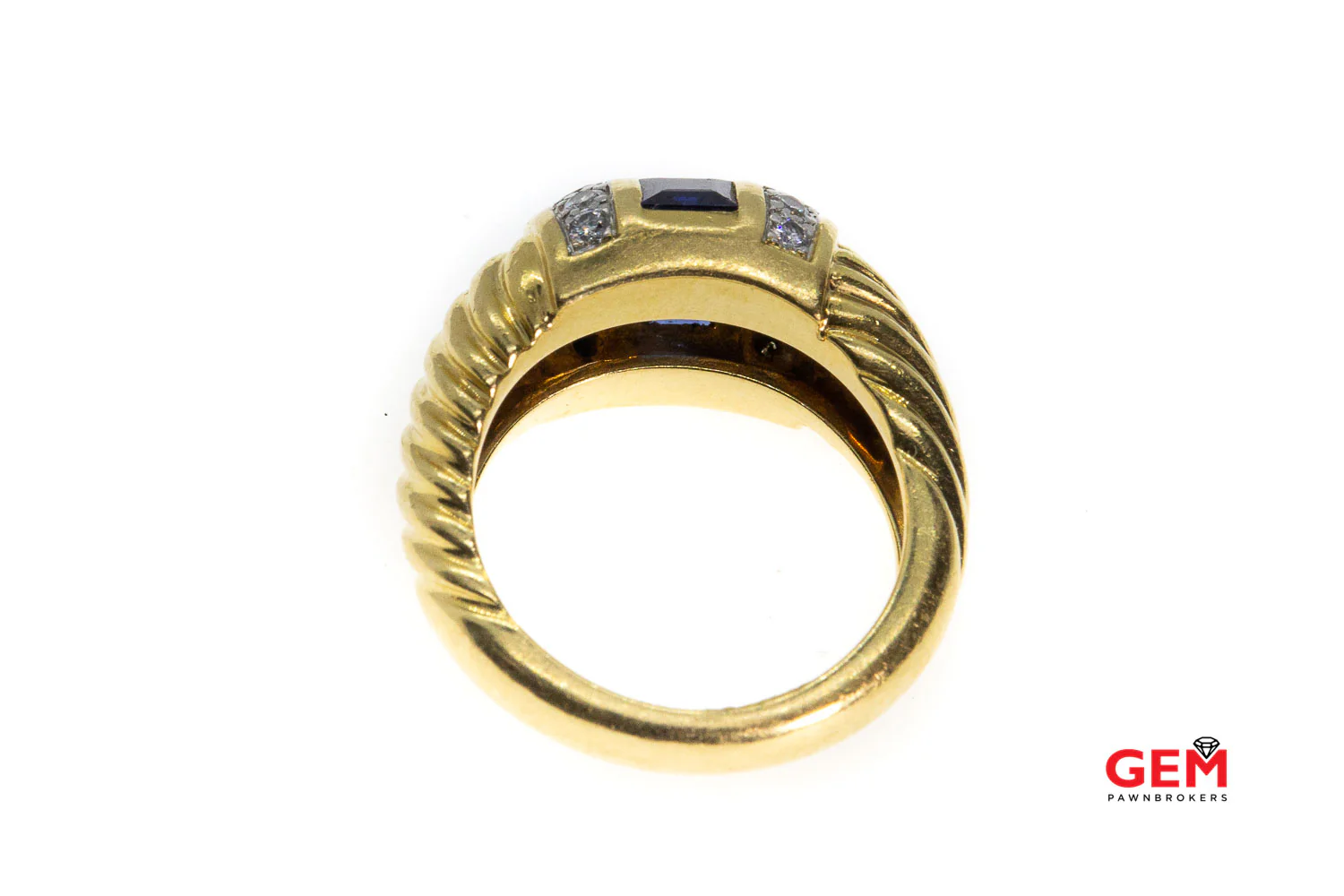Charles Turi 18 KT Solid Yellow Gold Sapphire Diamond Ring Size 6 - Image 3