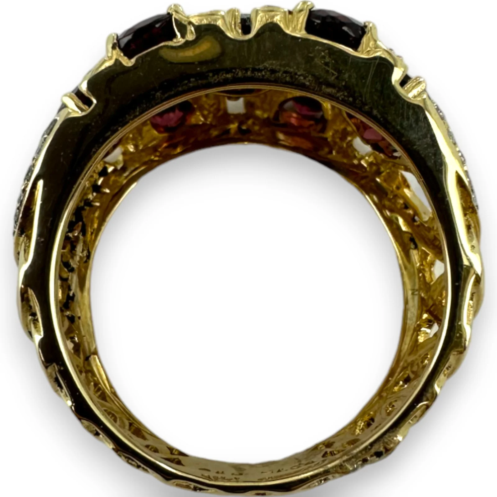 Ciemme Large Luxury Cocktail Ring with Rhodalite Garnets and Natural Diamonds Solid 14k Yellow Gold Size 9.5 - Image 5