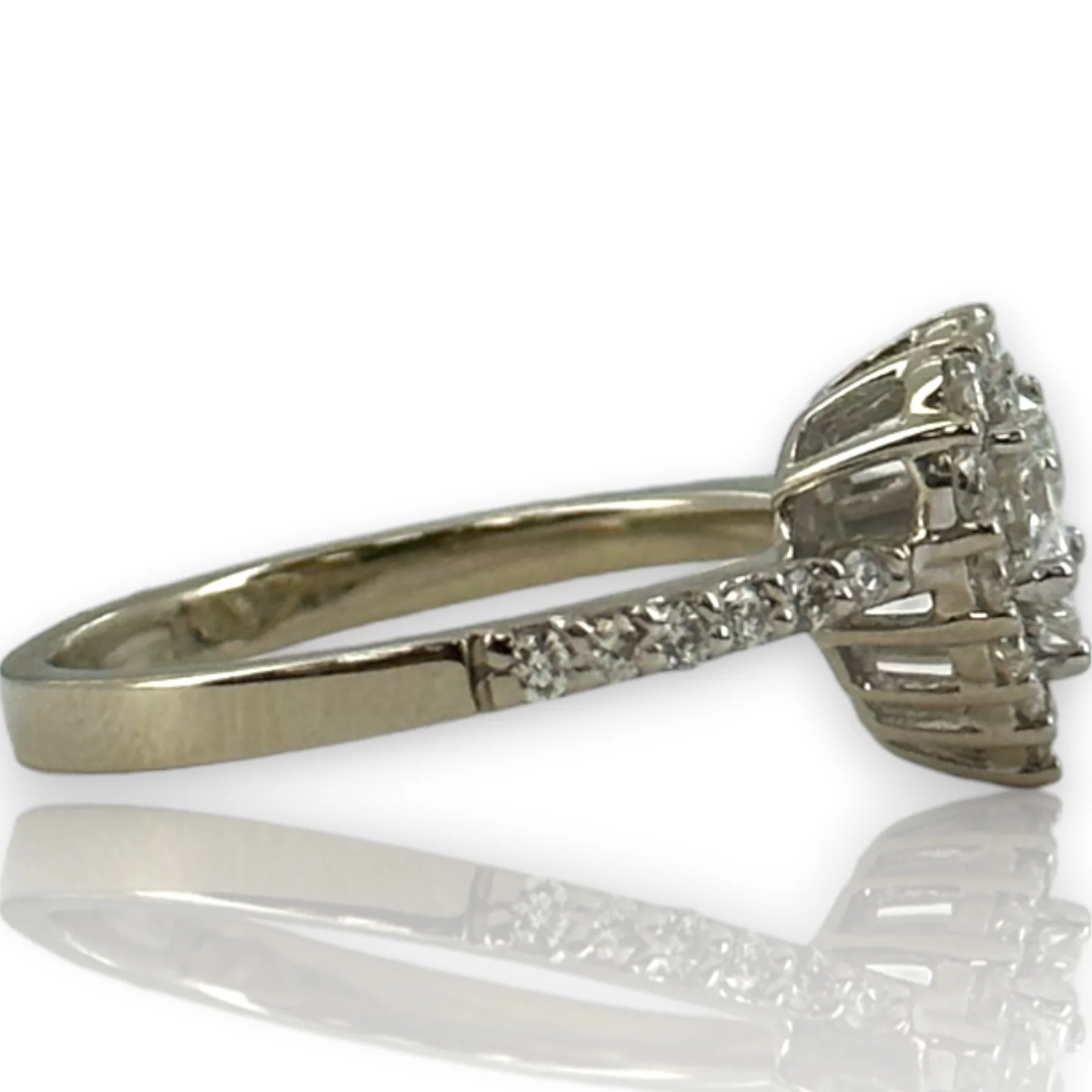 Classique By EFFY 14kt White Gold Round and Princess Cut Diamond Heart Ring Size 7 - Image 4