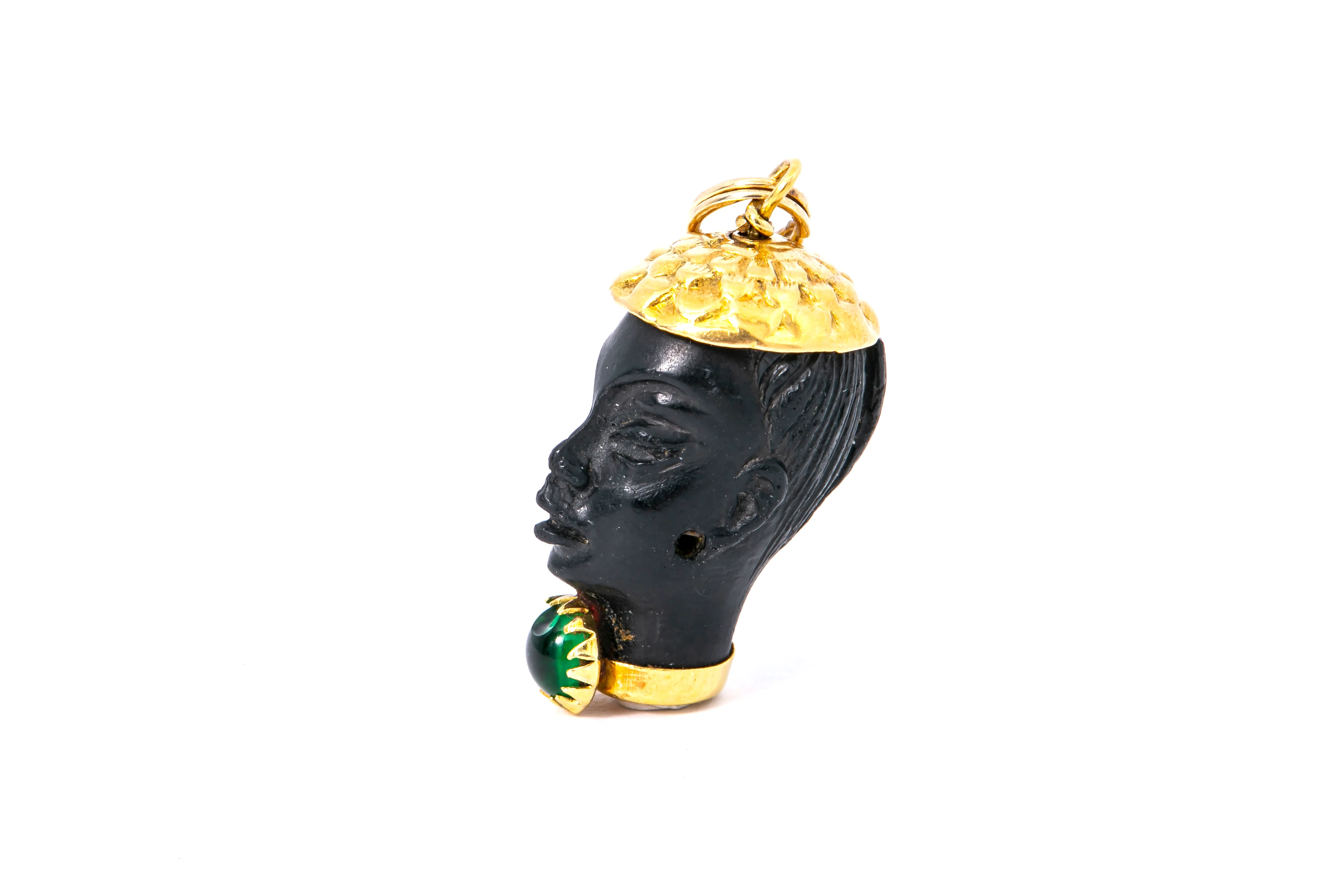 Corletto Emerald Blackamoor African Woman Head Charm 18K 750 Yellow Gold Pendant - Image 4