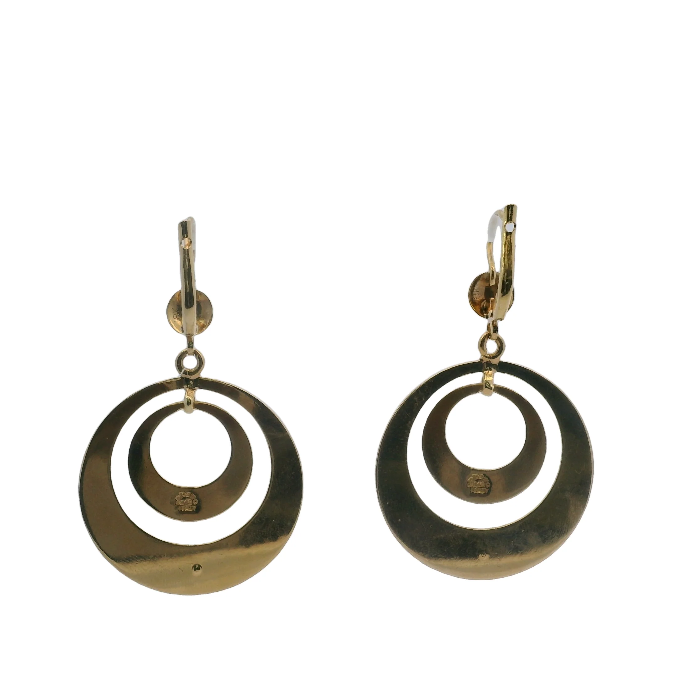Corletto Italian 18kt Yellow Etched Gold and Sapphire Dangle Floral Double Circle Earrings - Image 2