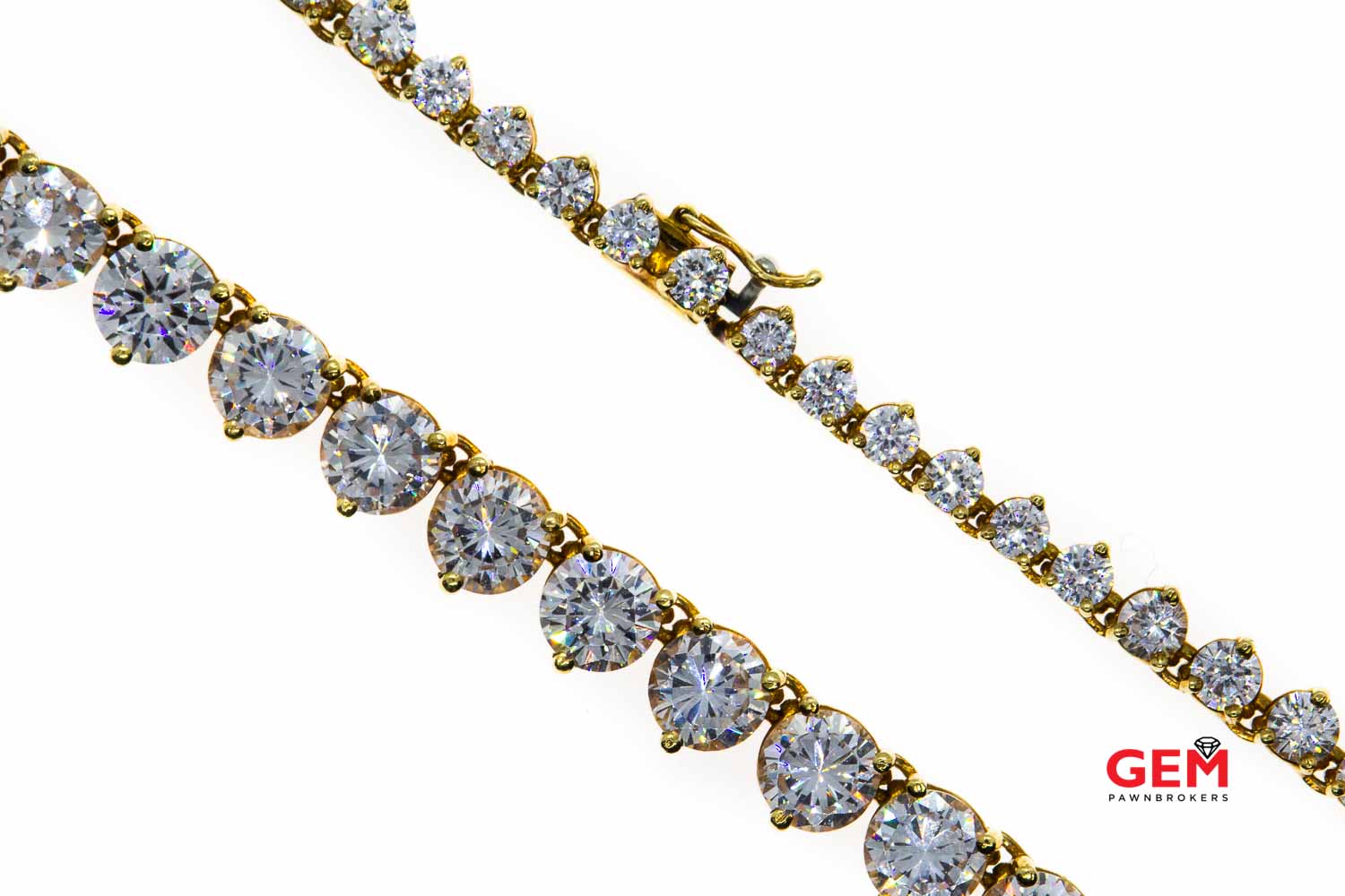 Cubic Zirconia 18k 750 Yellow Gold Graduated CZ Tennis Necklace Chain - Image 3