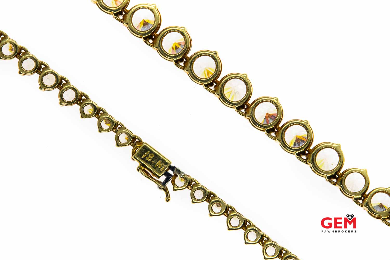 Cubic Zirconia 18k 750 Yellow Gold Graduated CZ Tennis Necklace Chain - Image 4