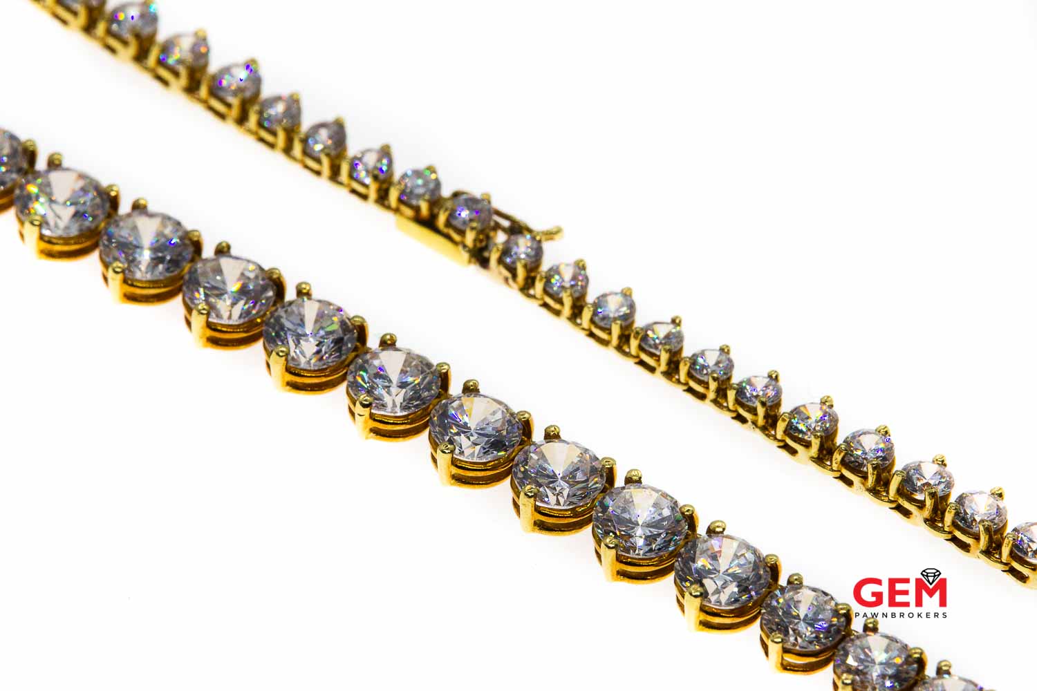 Cubic Zirconia 18k 750 Yellow Gold Graduated CZ Tennis Necklace Chain - Image 5