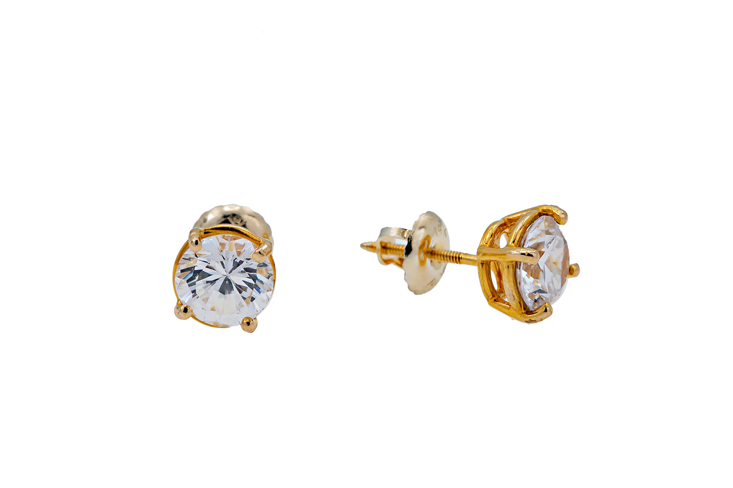 Cubic Zirconia 6mm Studs 10K 417 Yellow Gold CZ Pair of Earrings - Image 3
