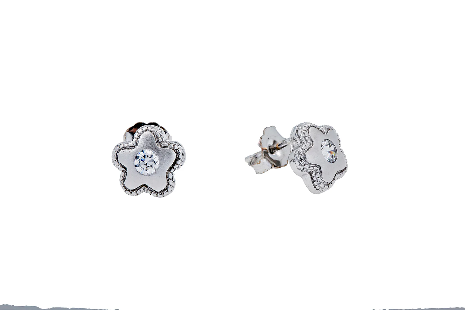 Cubic Zirconia Daisy Flower Star Stud 14K 585 White Gold Pair of CZ Earrings - Image 2
