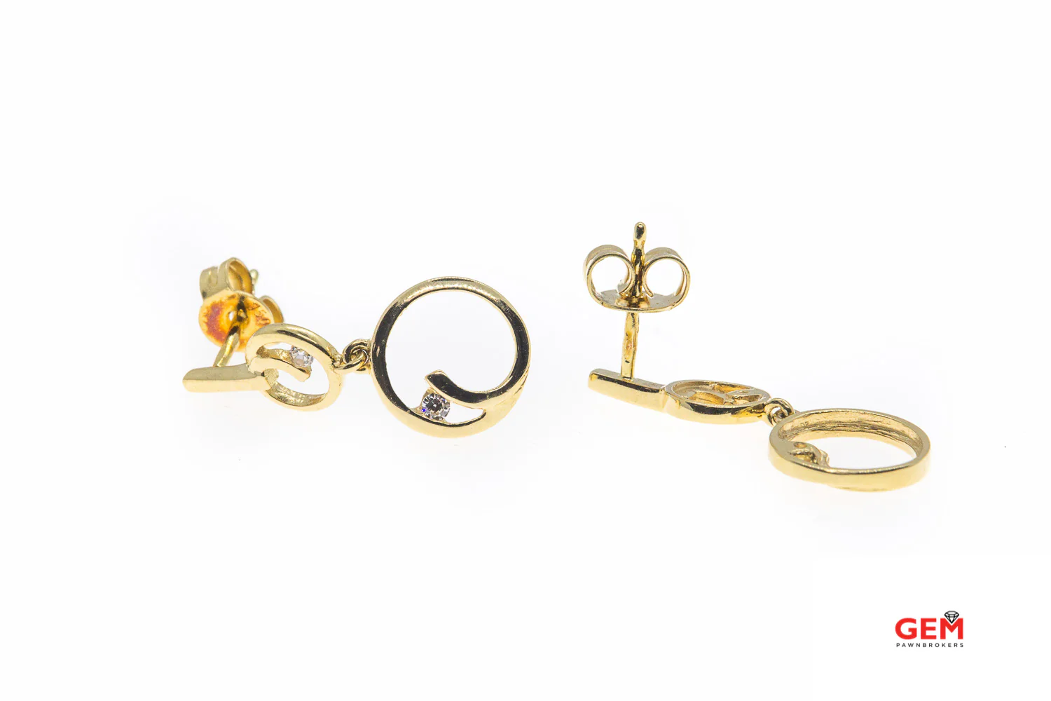 Cubic Zirconia Drop Open Circle 18K 750 Yellow Gold Pair Earrings - Image 2