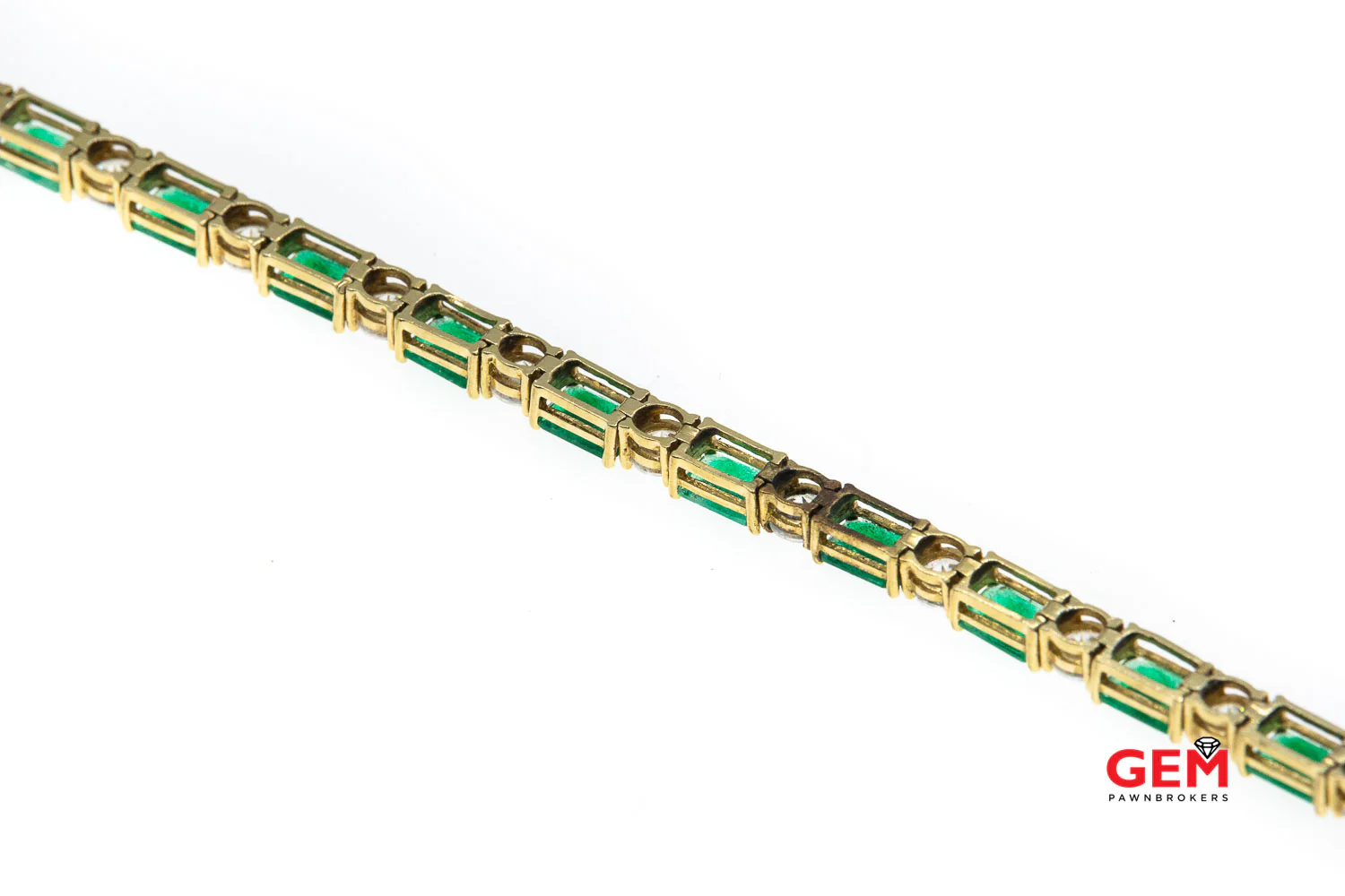 Cubic Zirconia & Emerald Cut Green Stone Tennis Bracelet 14k 585 Yellow Gold - Image 4