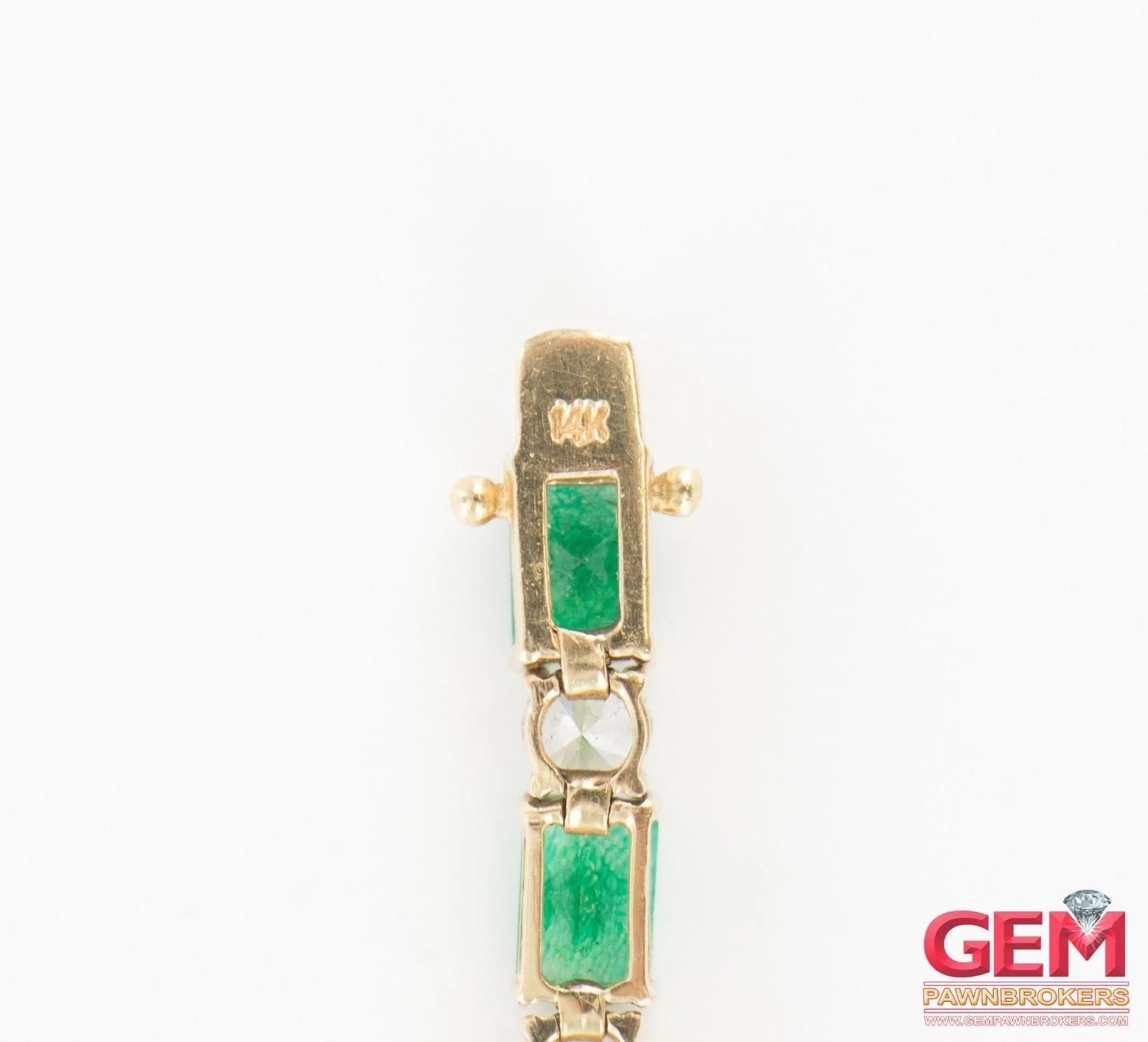 Cubic Zirconia & Emerald Cut Green Stone Tennis Bracelet 14k 585 Yellow Gold - Image 4