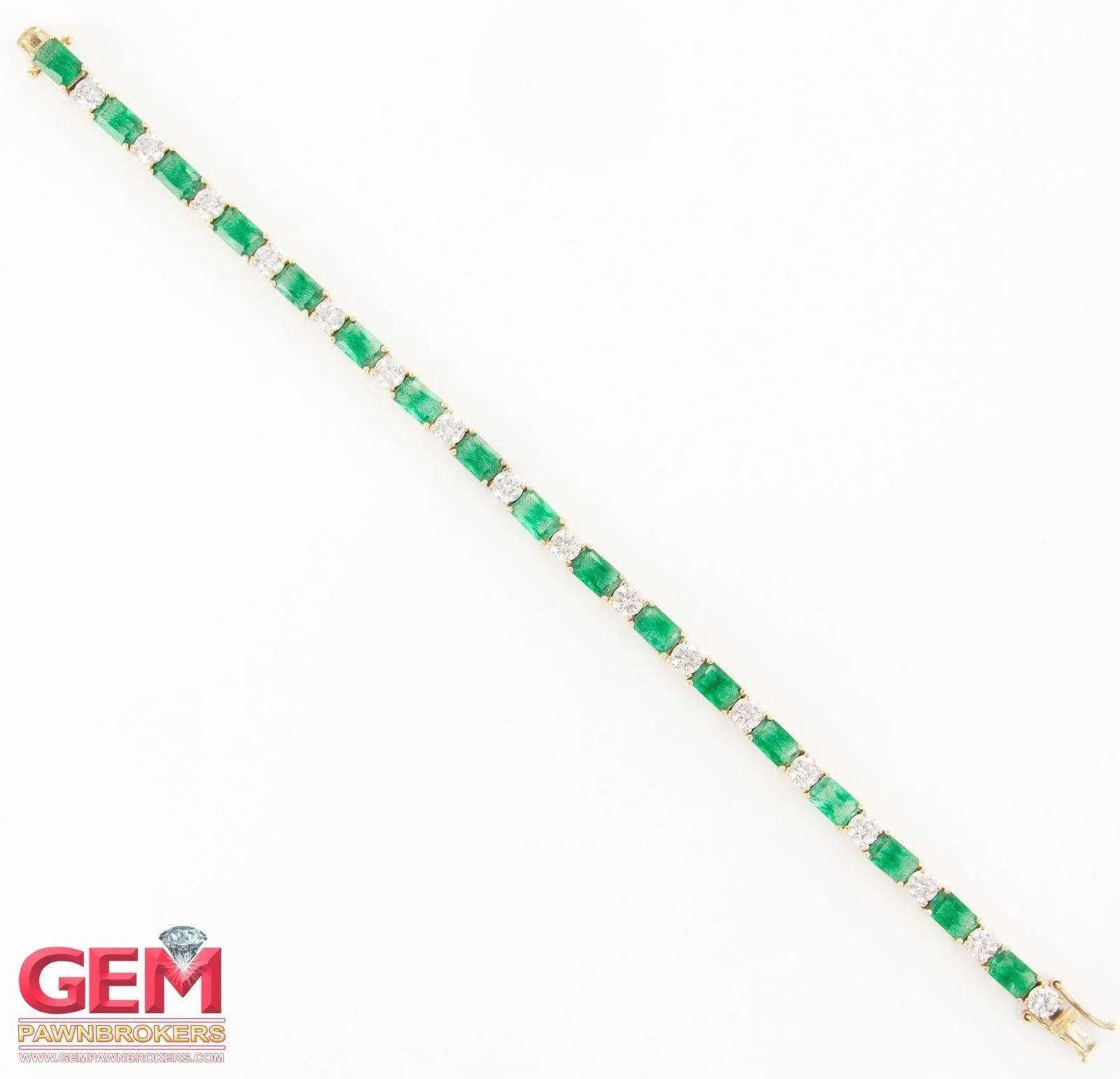 Cubic Zirconia & Emerald Cut Green Stone Tennis Bracelet 14k 585 Yellow Gold - Image 8
