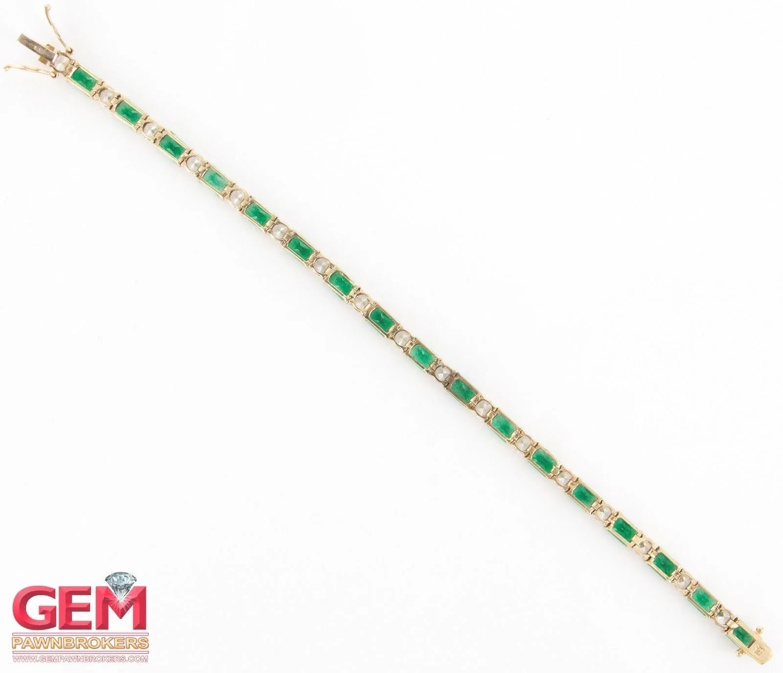 Cubic Zirconia & Emerald Cut Green Stone Tennis Bracelet 14k 585 Yellow Gold - Image 9