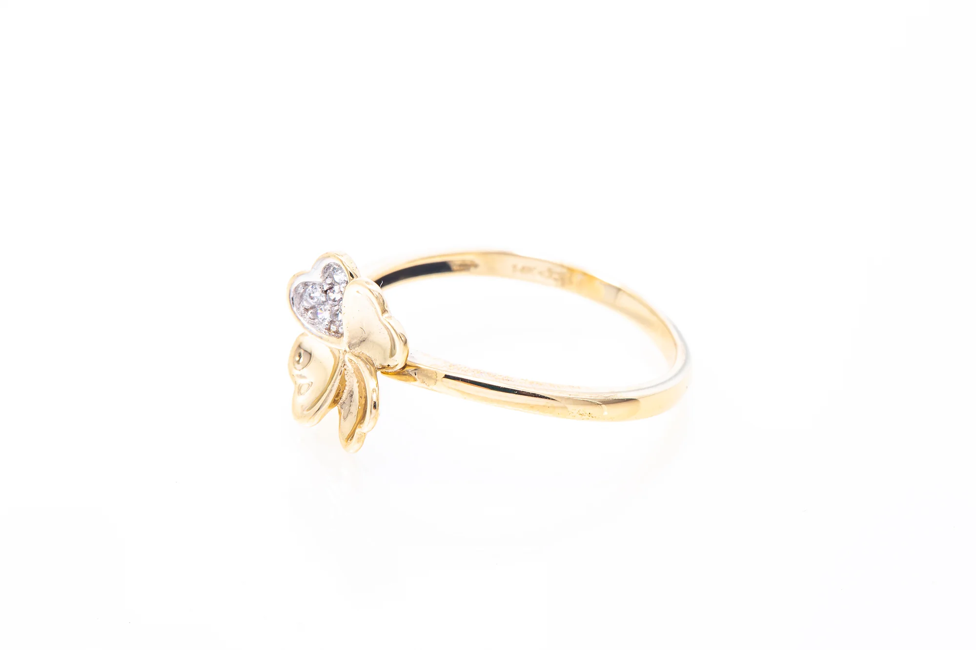 Cubic Zirconia Four Leaf Clover 14k 585 Yellow Gold Ring Size 7 - Image 3