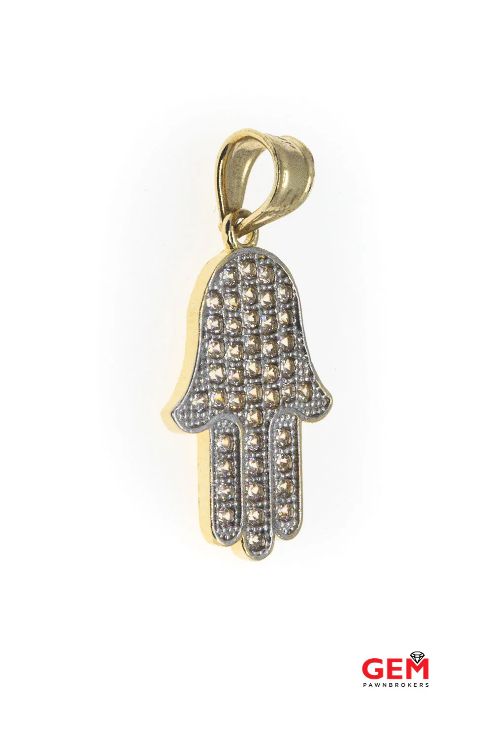 Cubic Zirconia Hamsa Pave 14k Religious 585 Yellow Gold Charm Pendant - Image 2