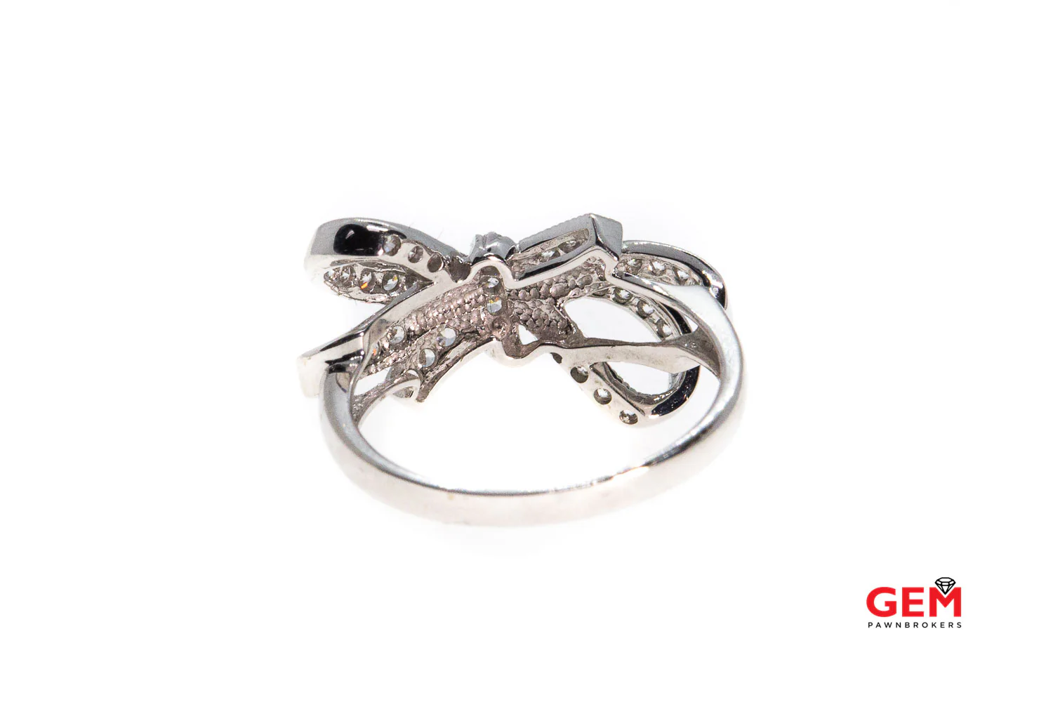 Cubic Zirconia Infinity Ribbon Bow Promise 585 14Kt White Gold Ring Size 7.5 - Image 2