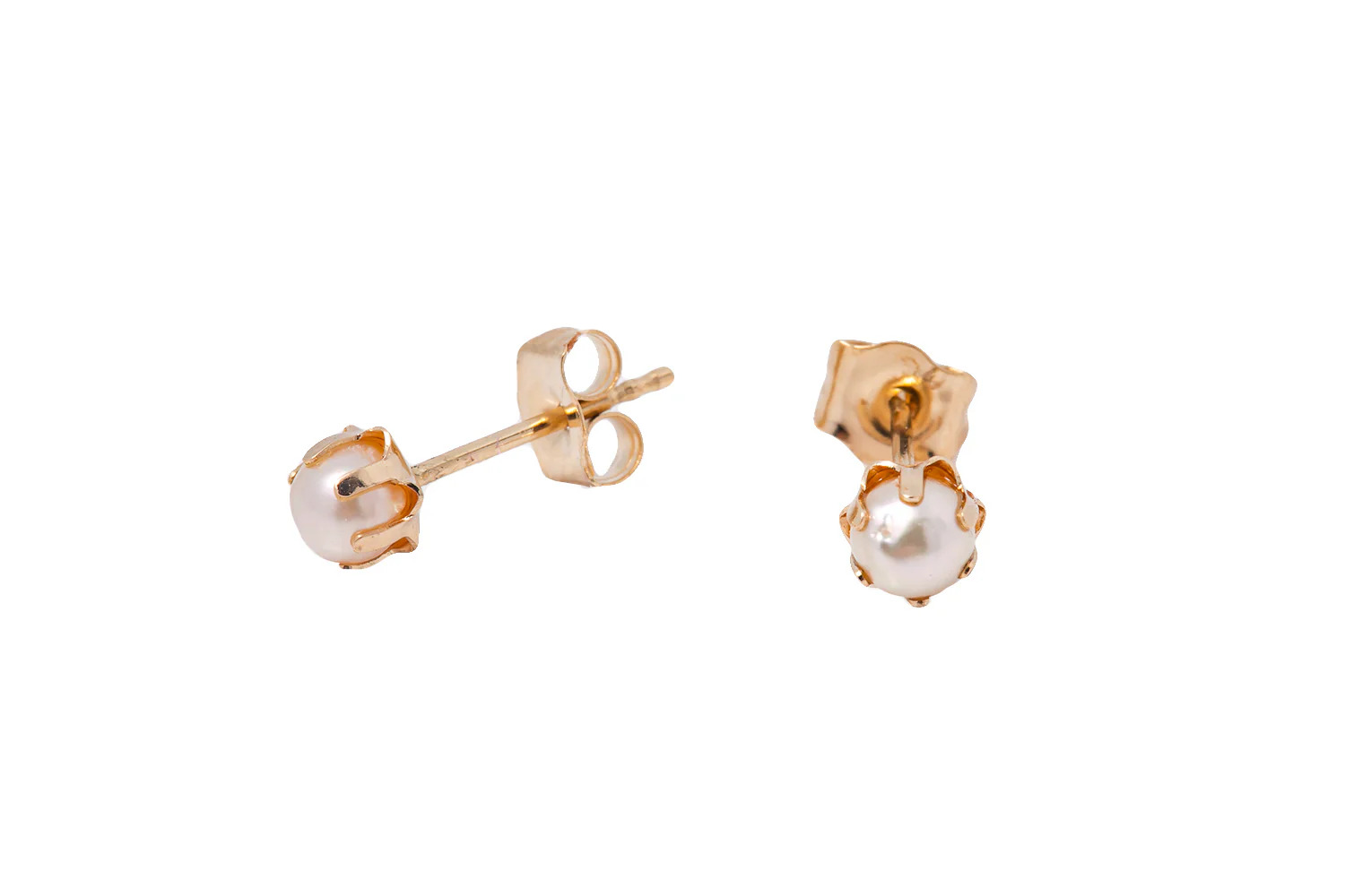 Cultured Pearl Stud Earrings Set in 14k 585 Yellow Gold Push back - Image 2
