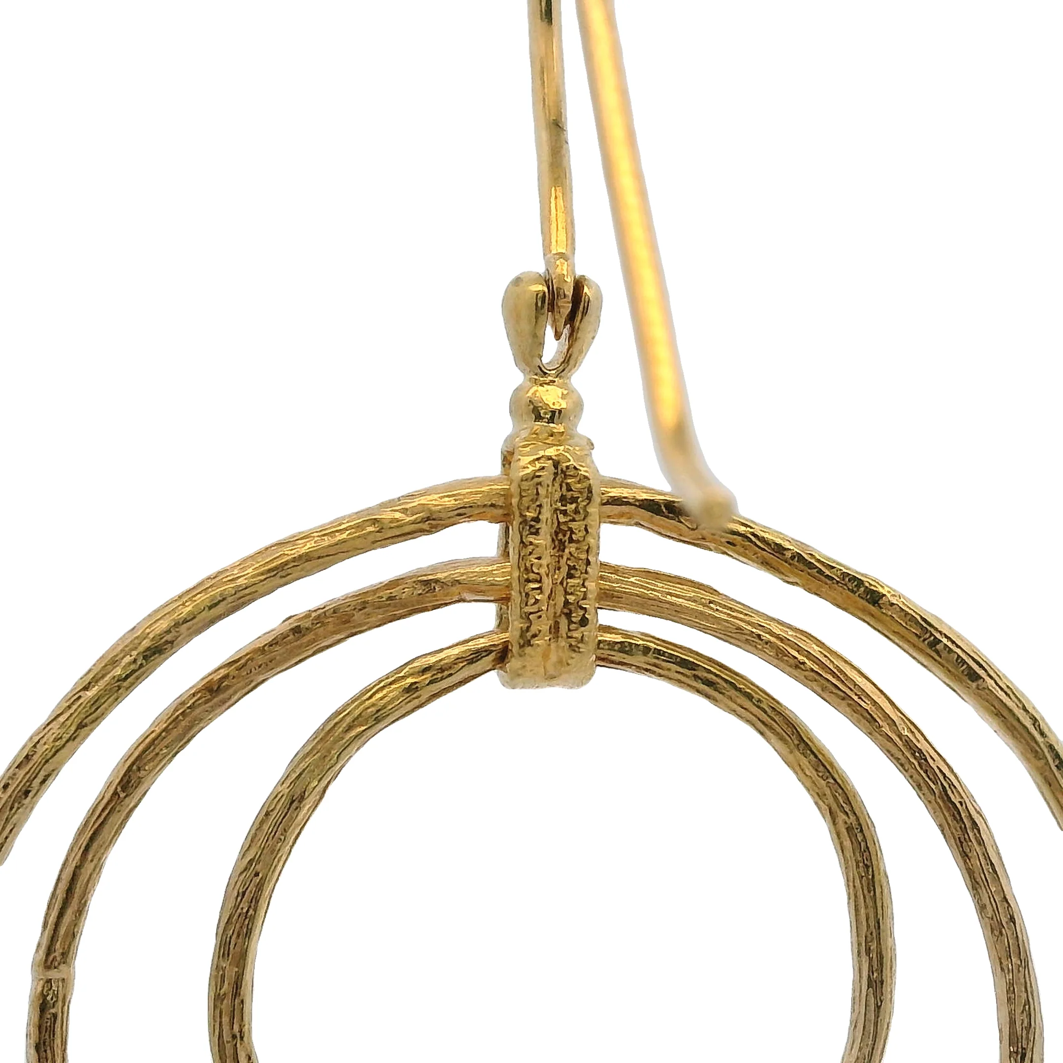 D2D Solid 18kt Yellow Gold 3 Textured Circle Diamond Hook Dangle/Drop Earrings - Image 4