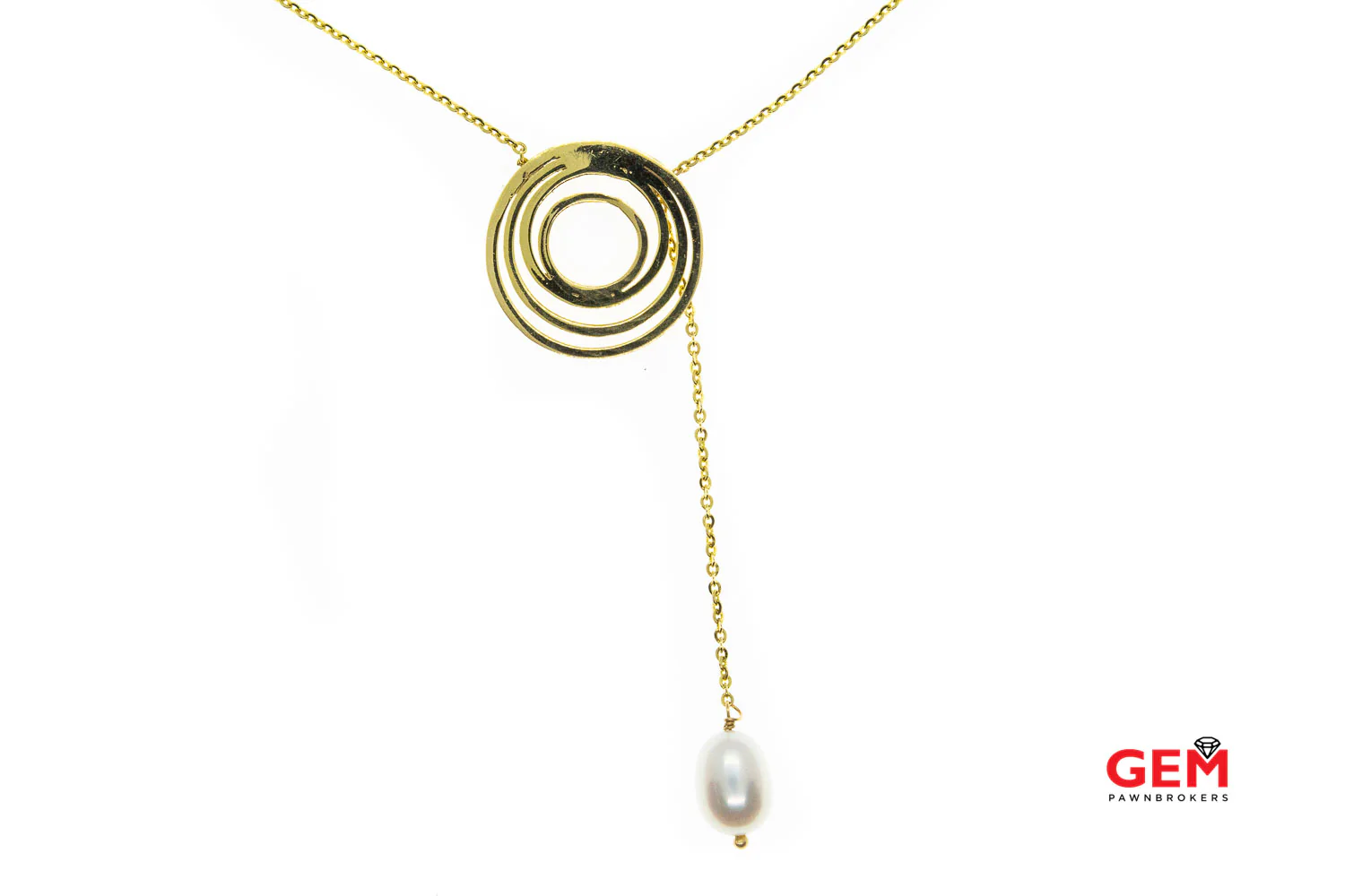 Dafineh Gallery Drop Pearl Threader Pendant 18K 750 Yellow Gold 15.5" Necklace - Image 3