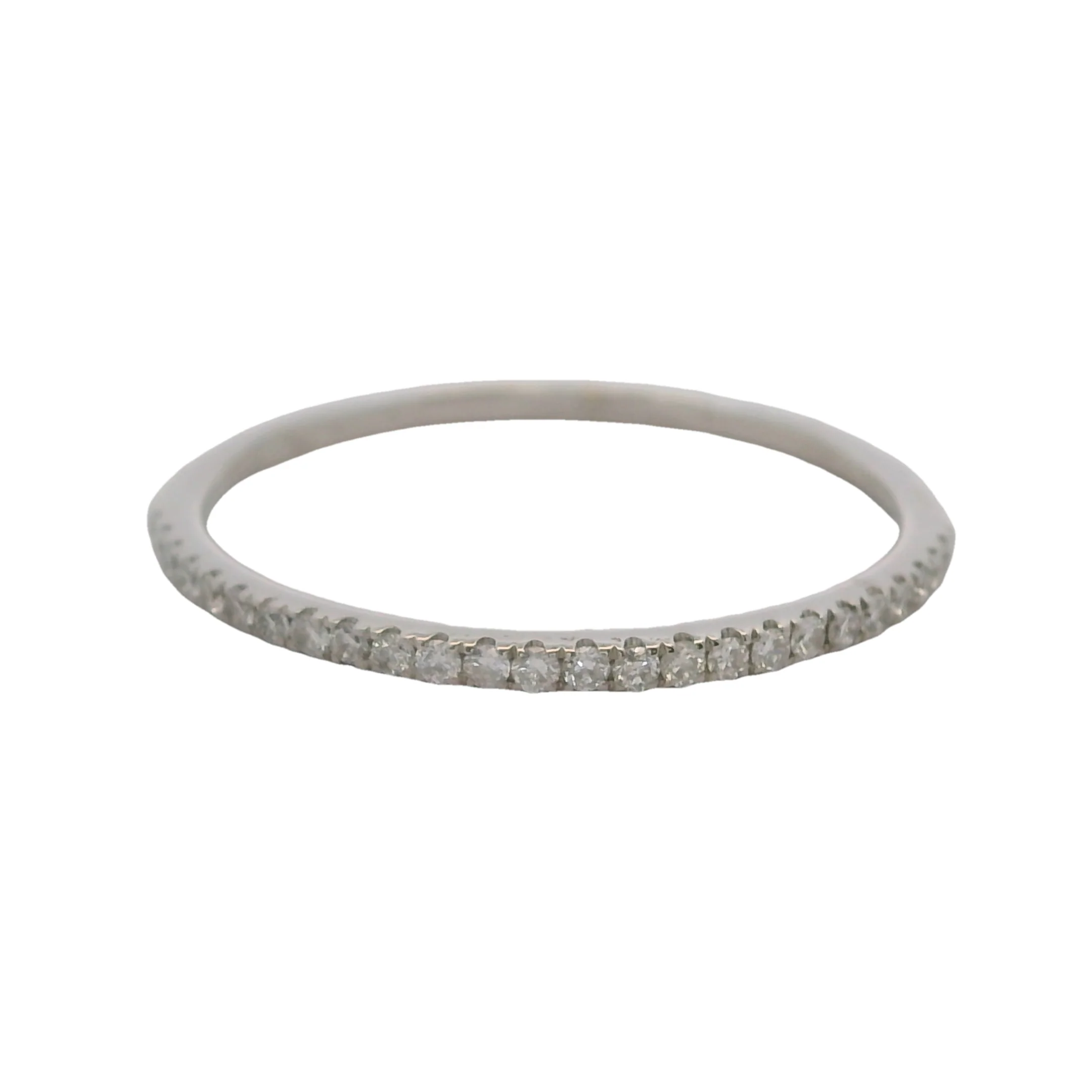 Dainty Solid 14kt White Gold and Diamond 1.2mm Wide Stackable Wedding Band Ring Size 6.75