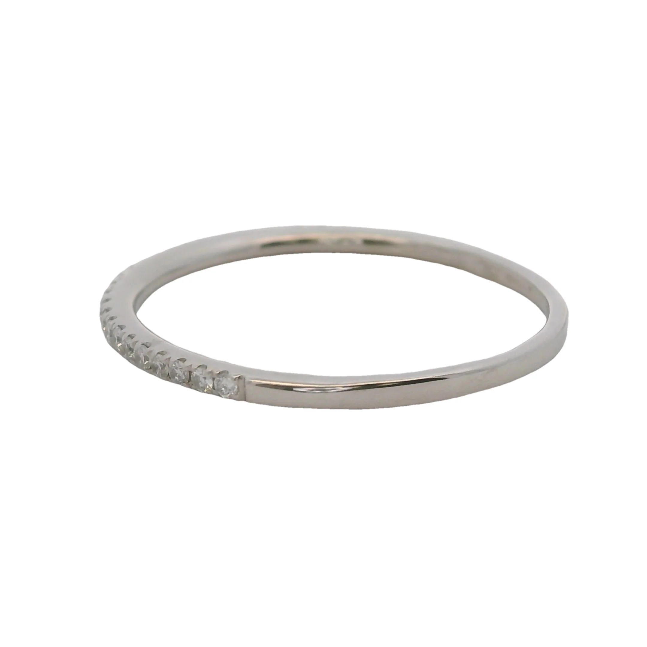 Dainty Solid 14kt White Gold and Diamond 1.2mm Wide Stackable Wedding Band Ring Size 6.75 - Image 2