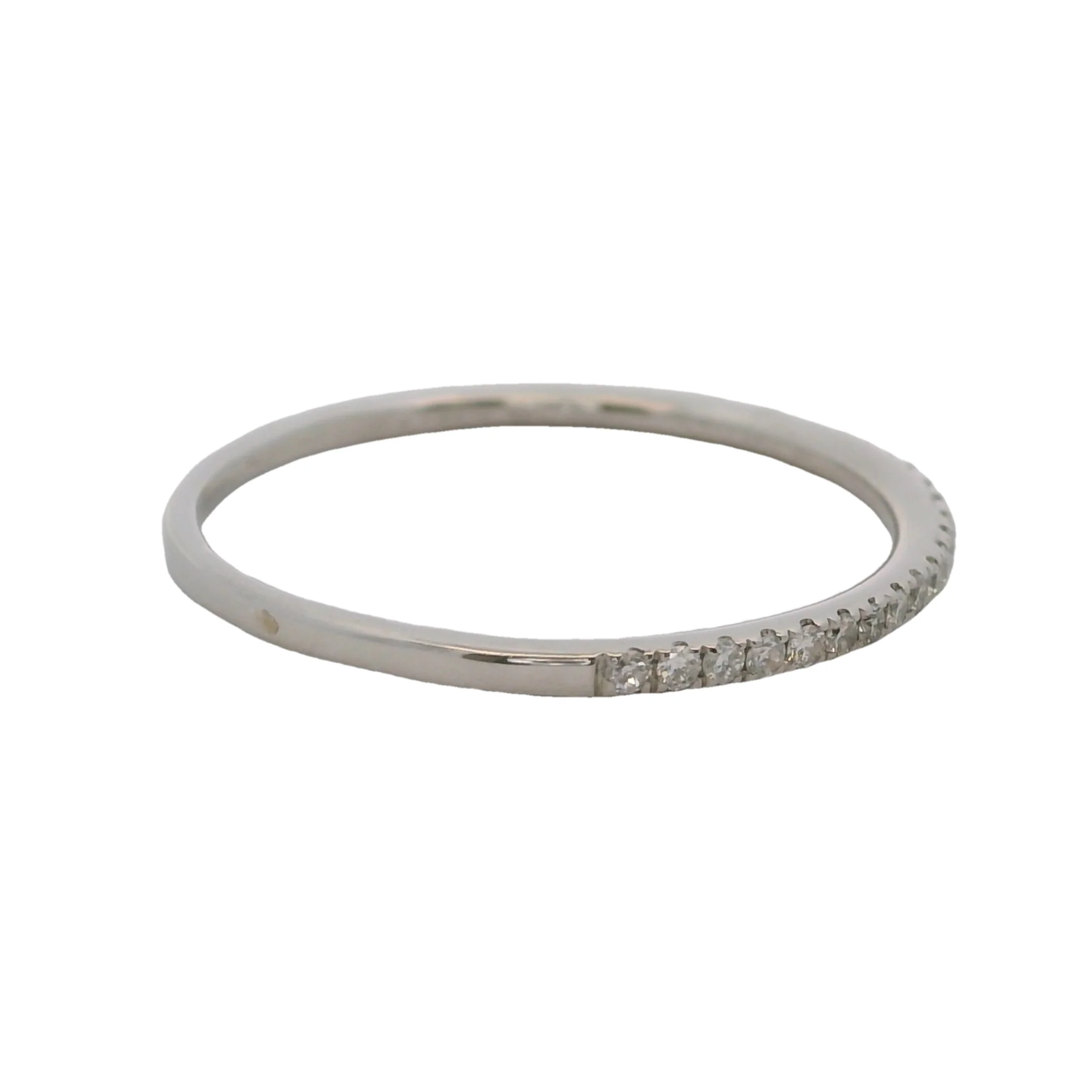 Dainty Solid 14kt White Gold and Diamond 1.2mm Wide Stackable Wedding Band Ring Size 6.75 - Image 3