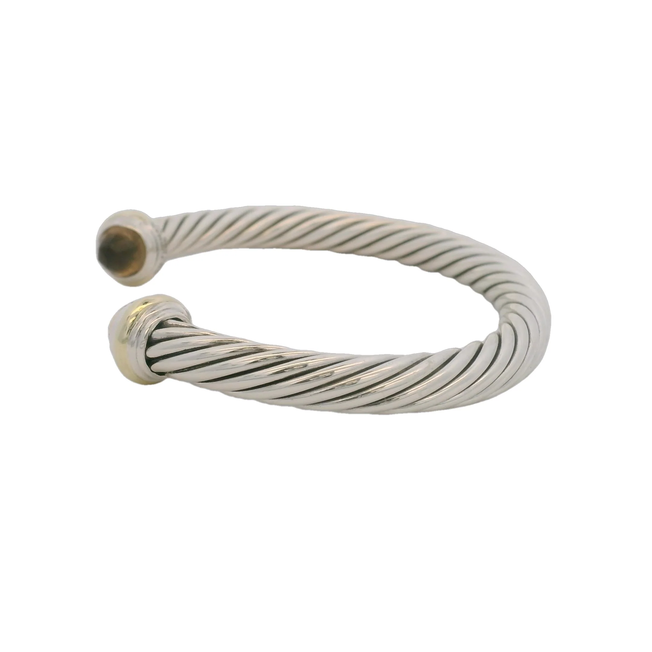 David Yurman 7mm 925 Sterling Silver and 14kt Yellow Gold Classic Cable Bracelet with Yellow Citrines - Image 3