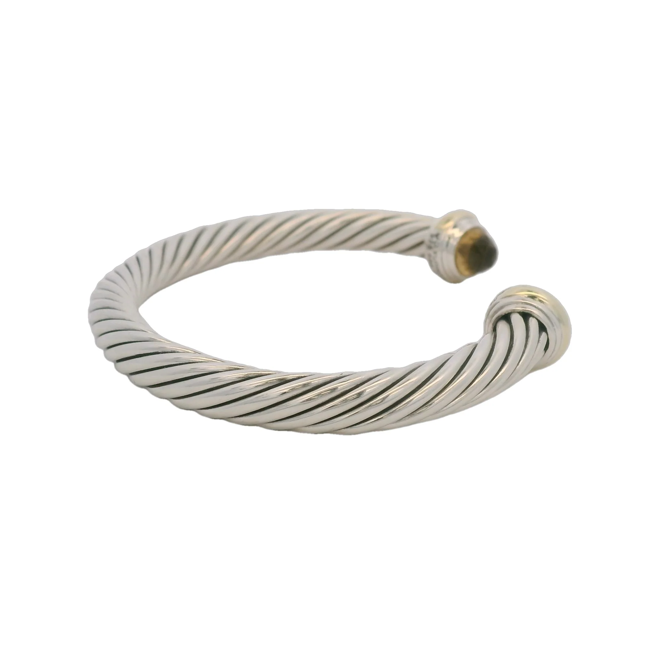 David Yurman 7mm 925 Sterling Silver and 14kt Yellow Gold Classic Cable Bracelet with Yellow Citrines - Image 4