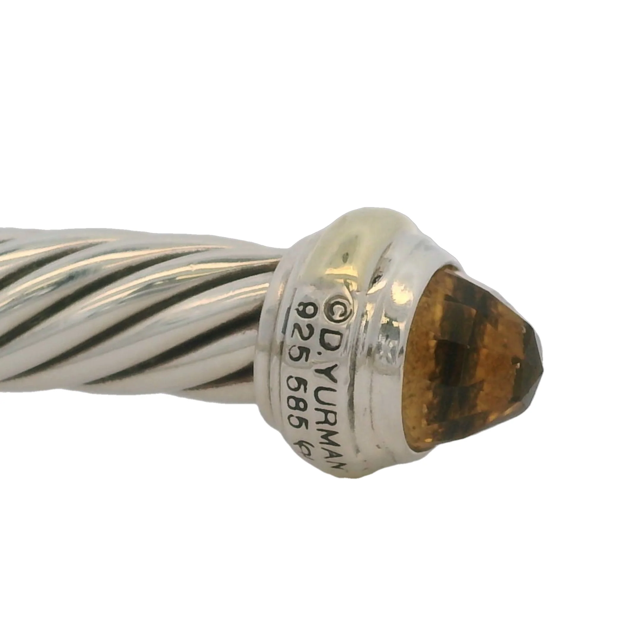 David Yurman 7mm 925 Sterling Silver and 14kt Yellow Gold Classic Cable Bracelet with Yellow Citrines - Image 5