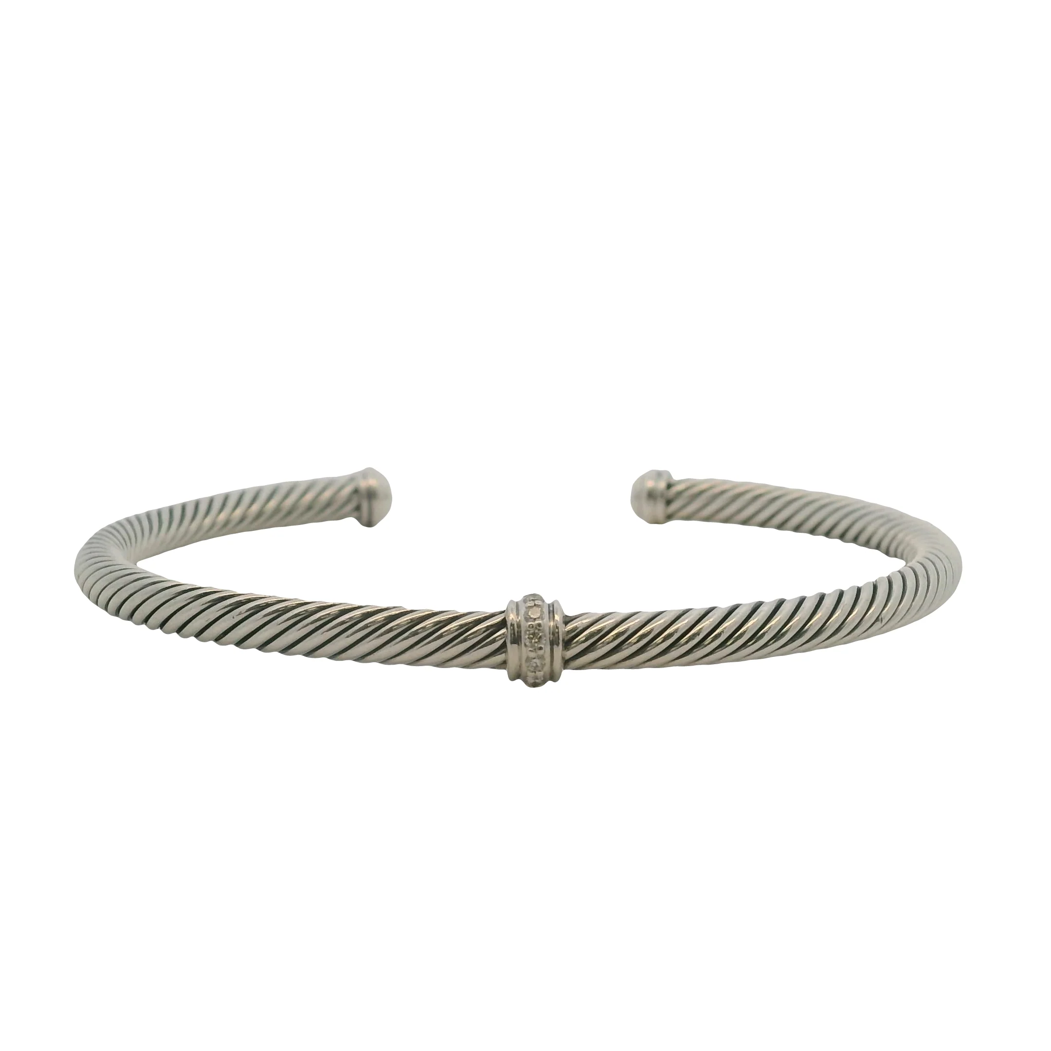 David Yurman 925 Sterling Silver Cable Flex Station Bracelet with Diamonds Size M 6.5 - Image 3