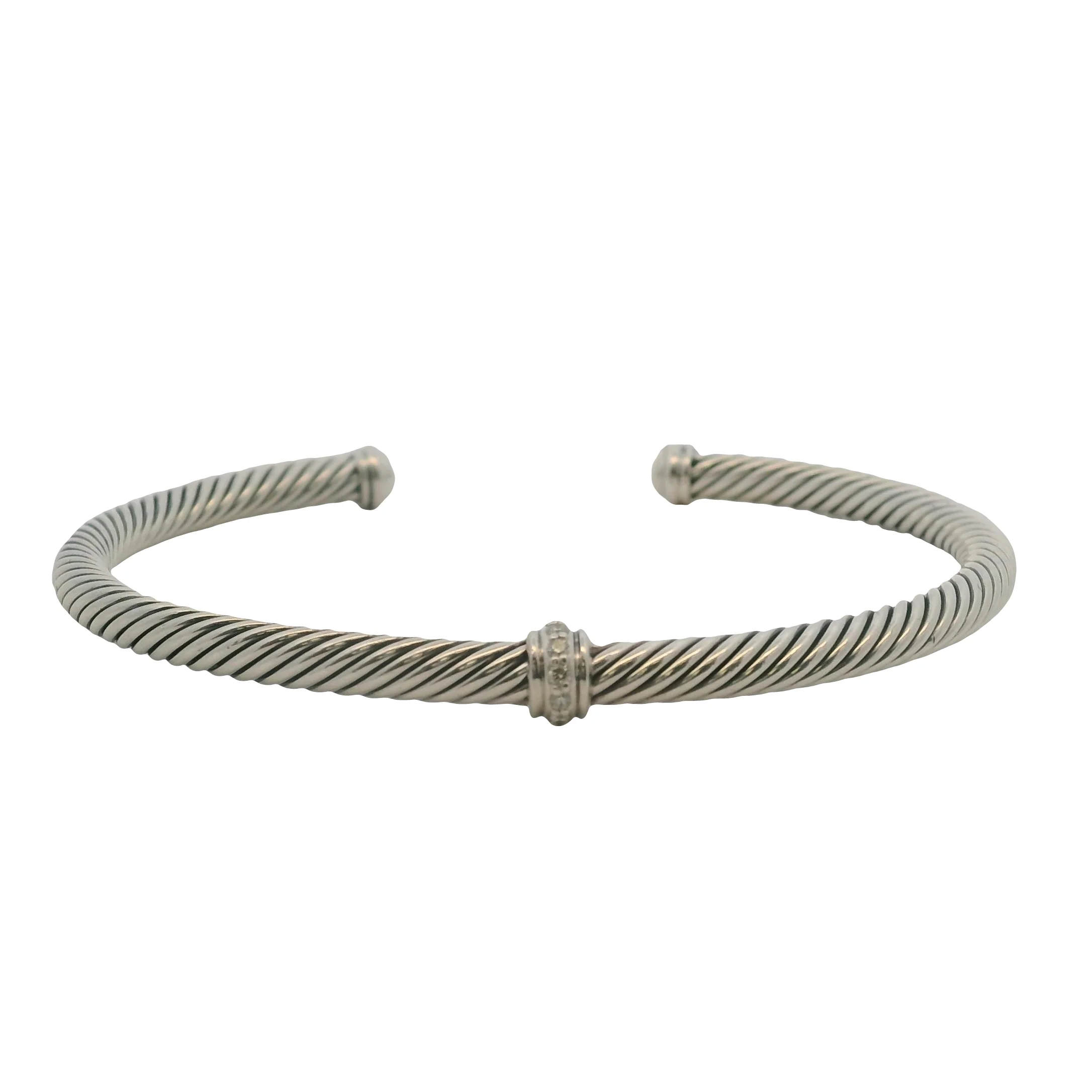 David Yurman 925 Sterling Silver Cable Flex Station Bracelet with Diamonds Size M 6.5 - Image 4