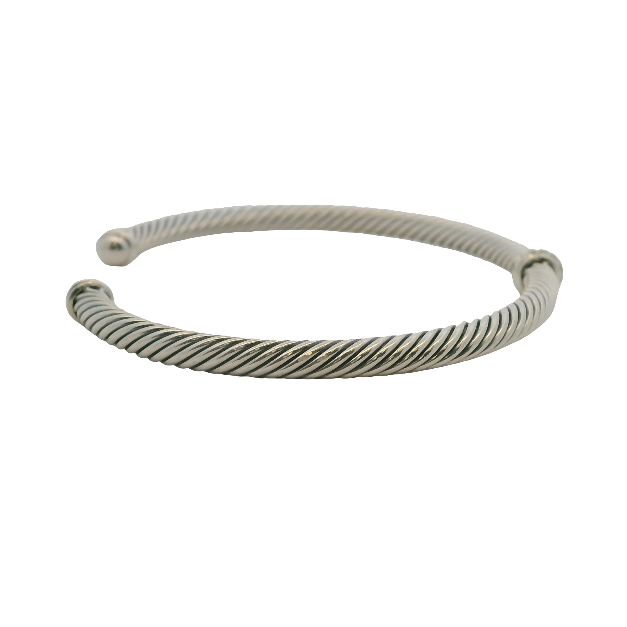 David Yurman 925 Sterling Silver Cable Flex Station Bracelet with Diamonds Size M 6.5 - Image 5