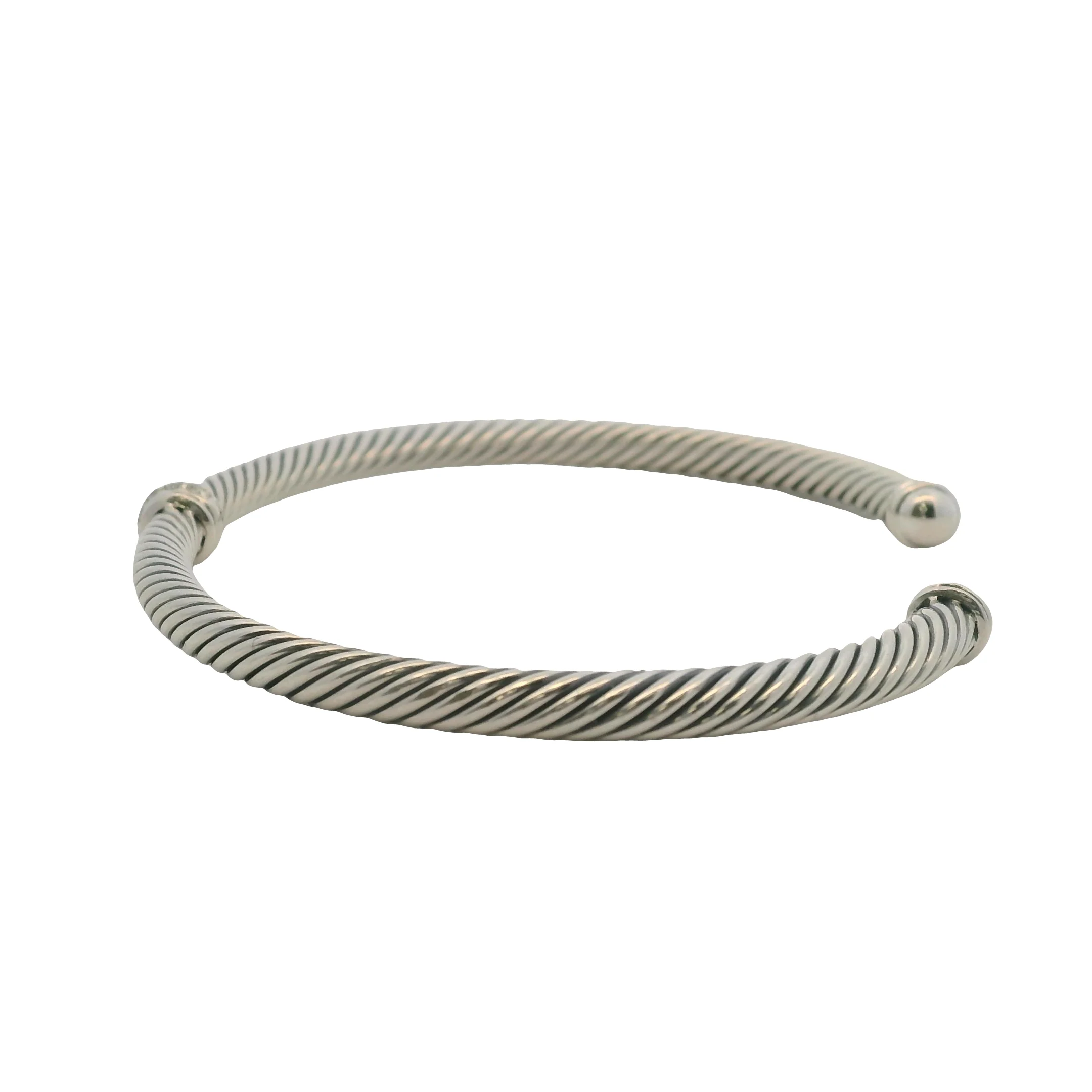 David Yurman 925 Sterling Silver Cable Flex Station Bracelet with Diamonds Size M 6.5 - Image 6