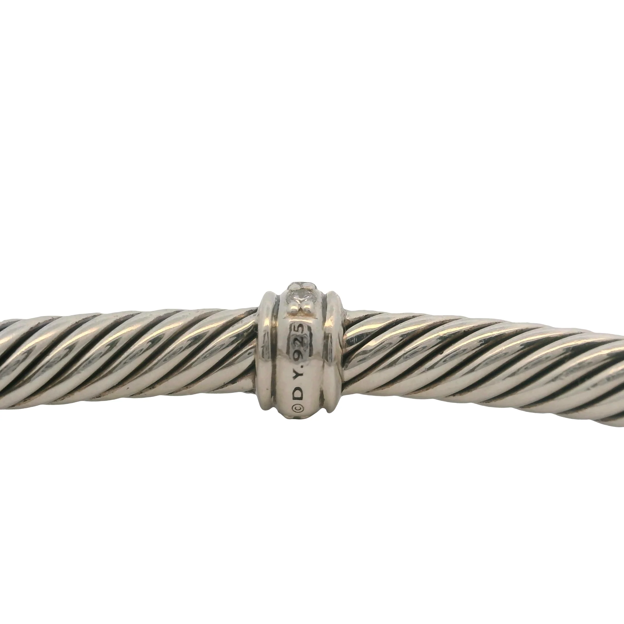 David Yurman 925 Sterling Silver Cable Flex Station Bracelet with Diamonds Size M 6.5 - Image 7
