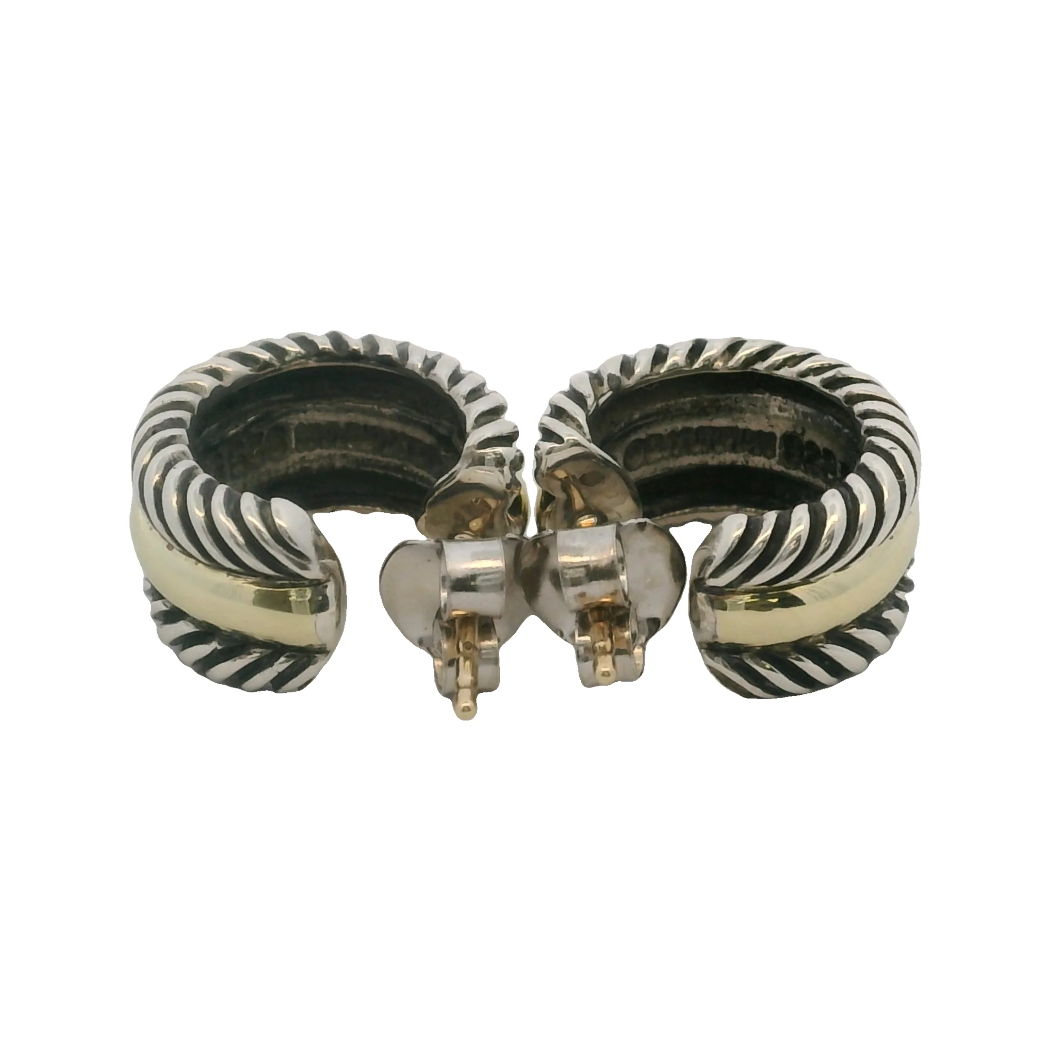 David Yurman Cable Collectibles 925 Sterling and 14k Yellow Gold Huggie Hoops Earrings - Image 5