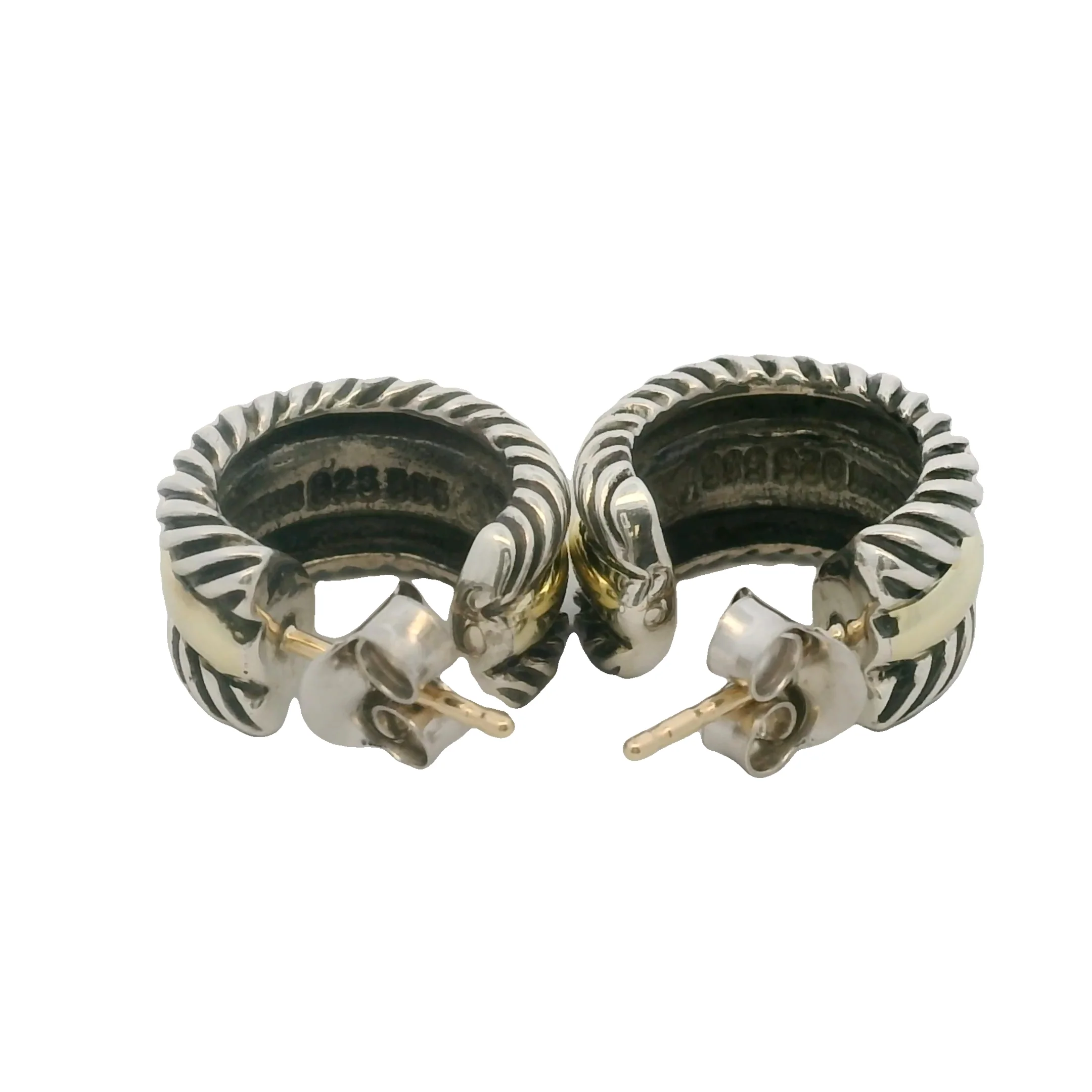 David Yurman Cable Collectibles 925 Sterling and 14k Yellow Gold Huggie Hoops Earrings - Image 6