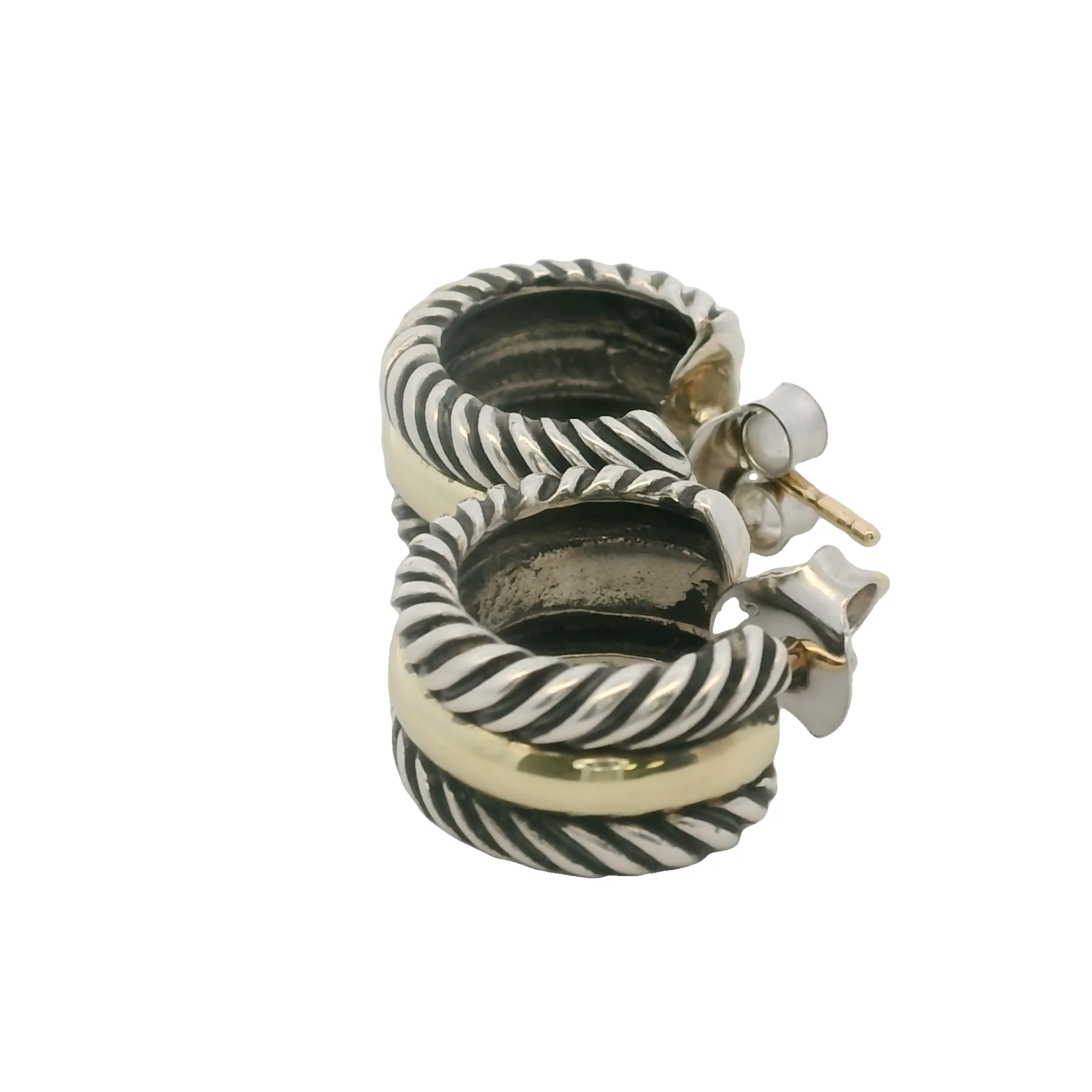 David Yurman Cable Collectibles 925 Sterling and 14k Yellow Gold Huggie Hoops Earrings - Image 7