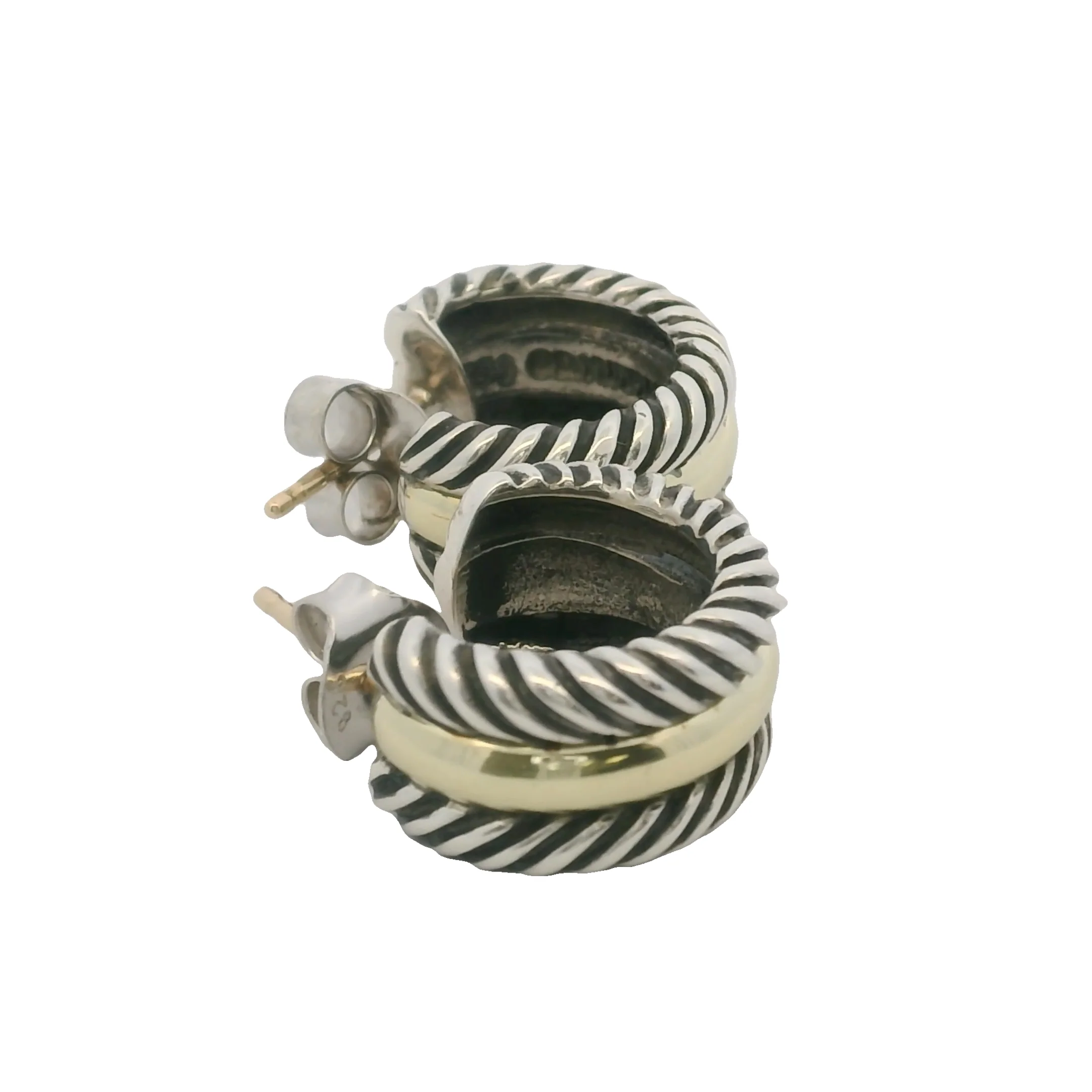 David Yurman Cable Collectibles 925 Sterling and 14k Yellow Gold Huggie Hoops Earrings - Image 8