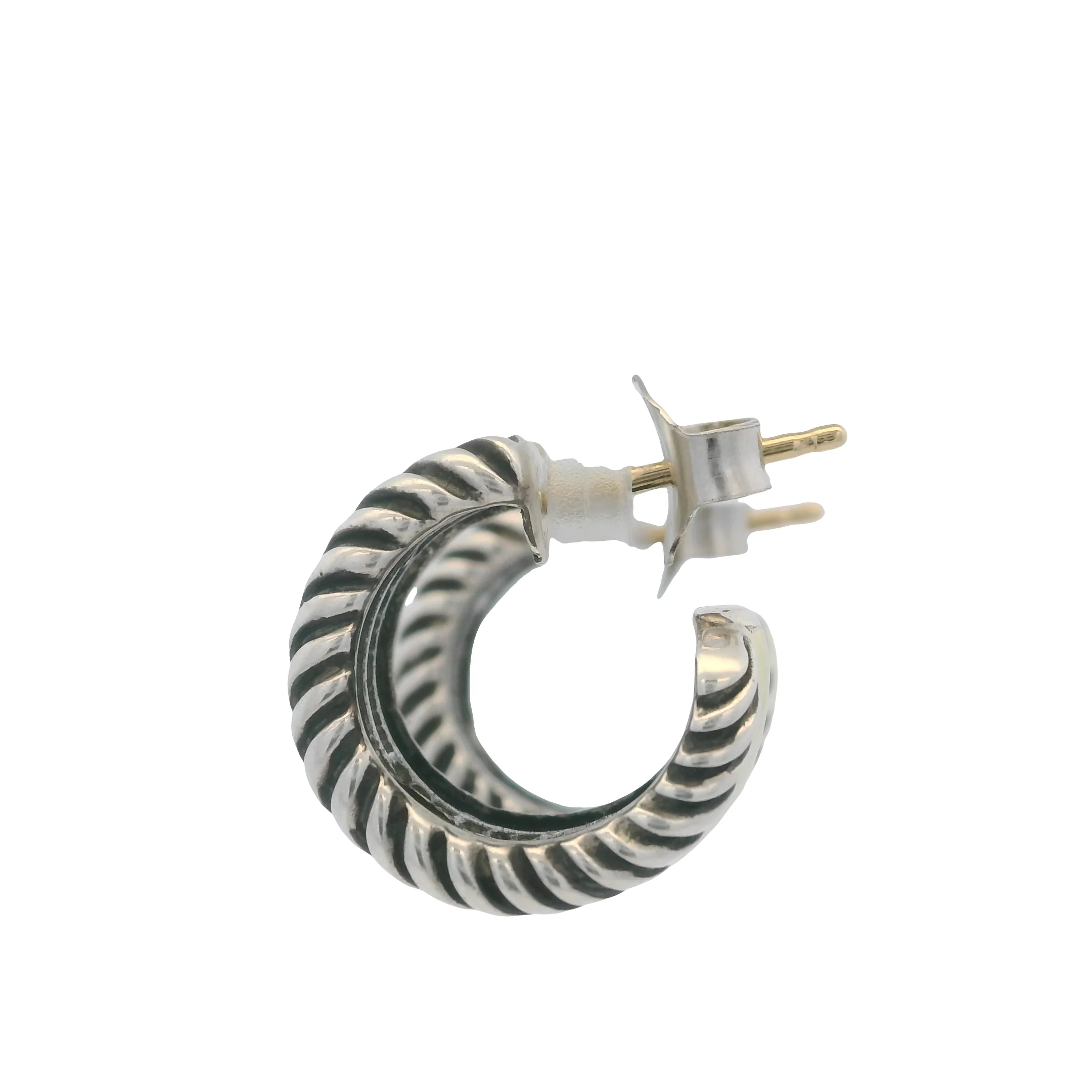 David Yurman Cable Collectibles 925 Sterling and 14k Yellow Gold Huggie Hoops Earrings - Image 9