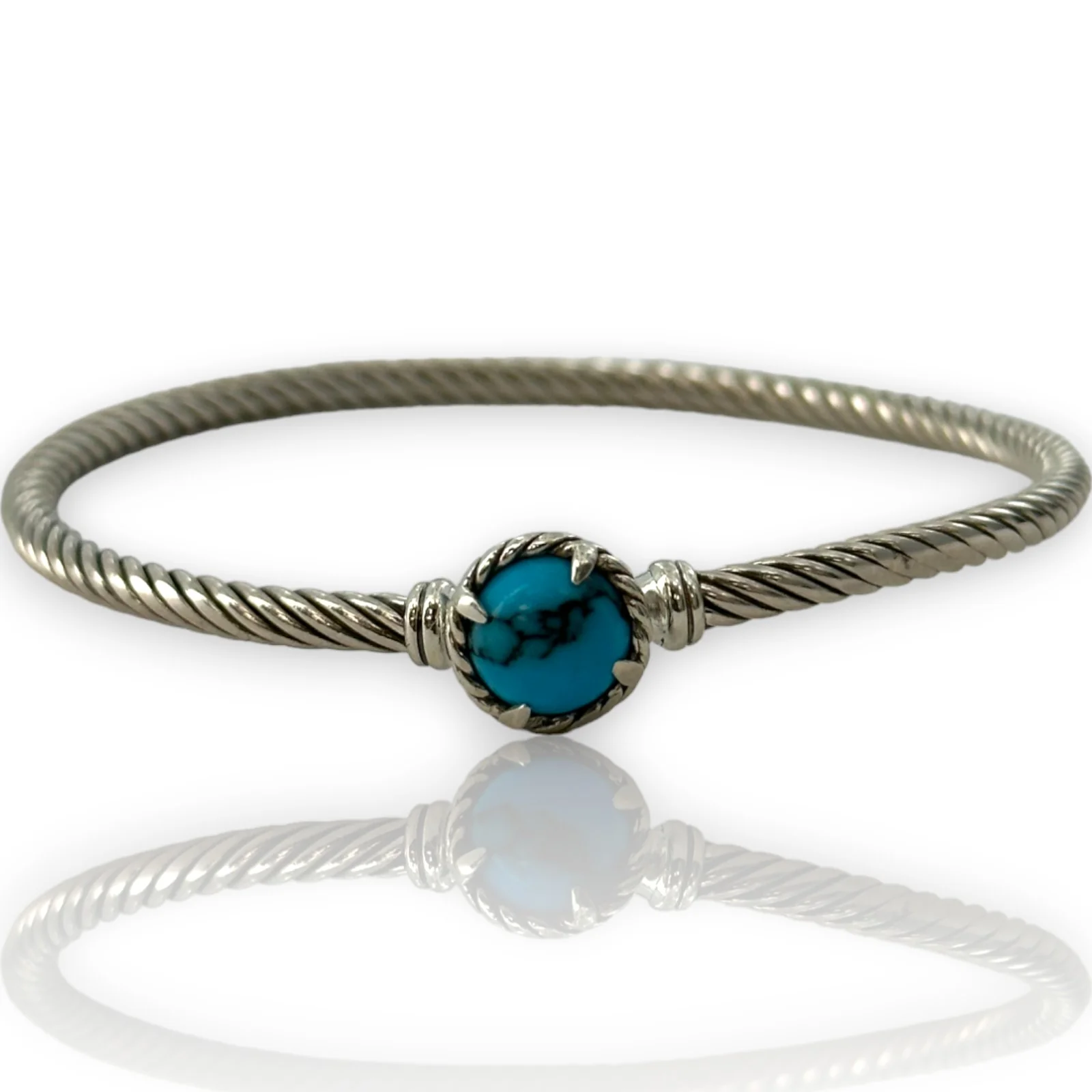 David Yurman DY 925 Sterling Silver Chatelaine® Bracelet with Turquoise Size L 7"