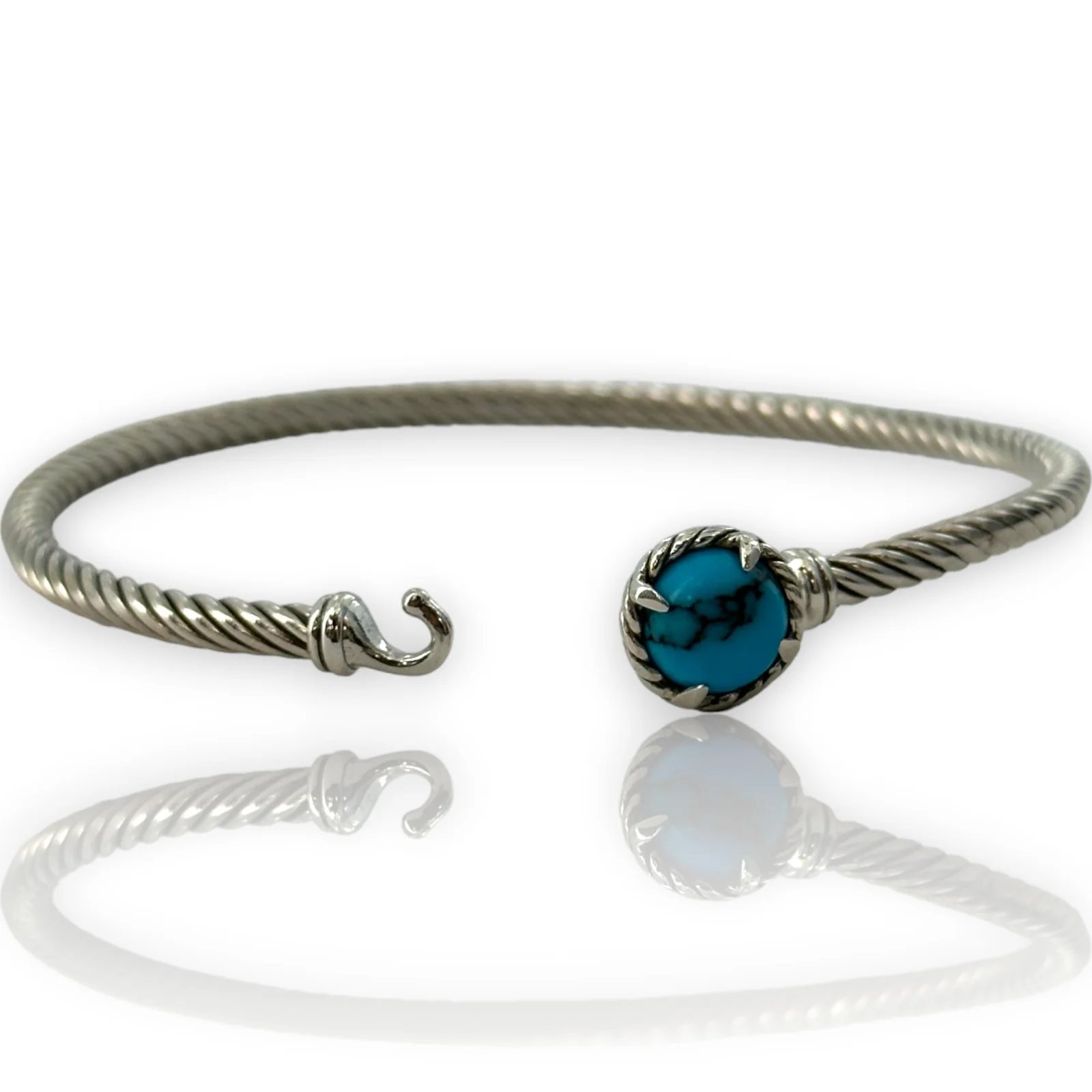 David Yurman DY 925 Sterling Silver Chatelaine® Bracelet with Turquoise Size L 7" - Image 3
