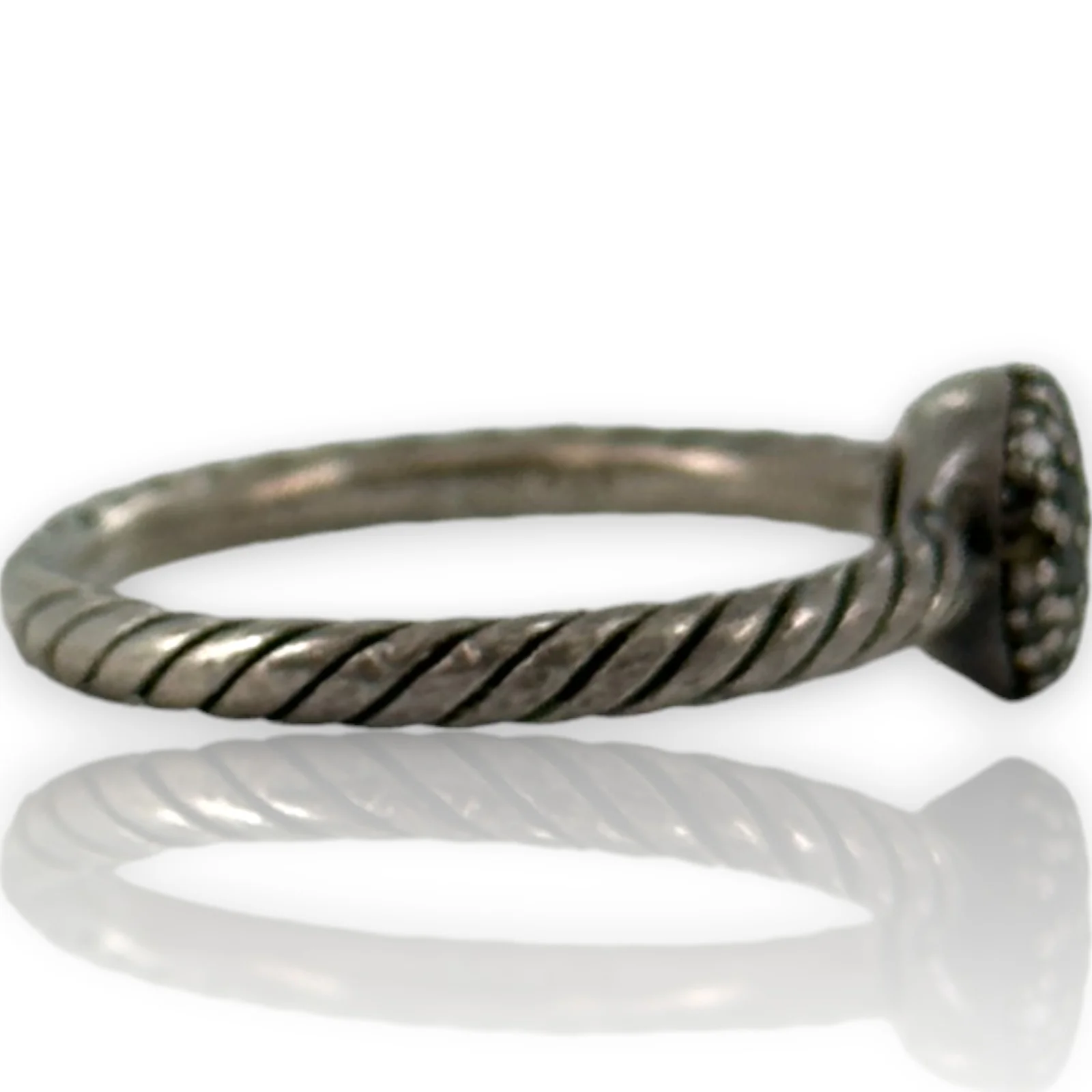 David Yurman Signed 925 Sterling Silver Cord Ring With Black Diamond Cluster Size 8 - Image 2